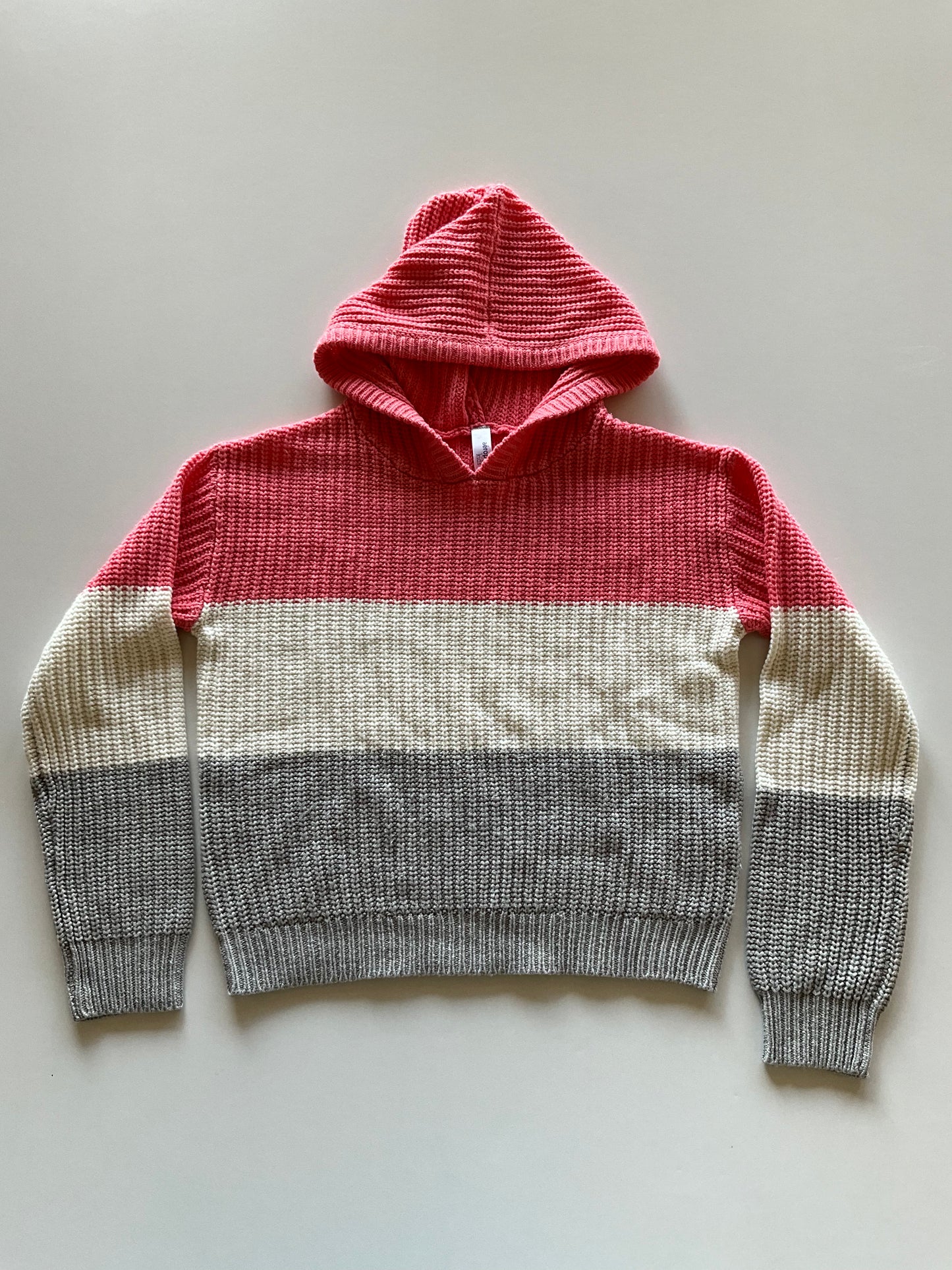 Pink, White, & Grey Knit Cropped Hoodie