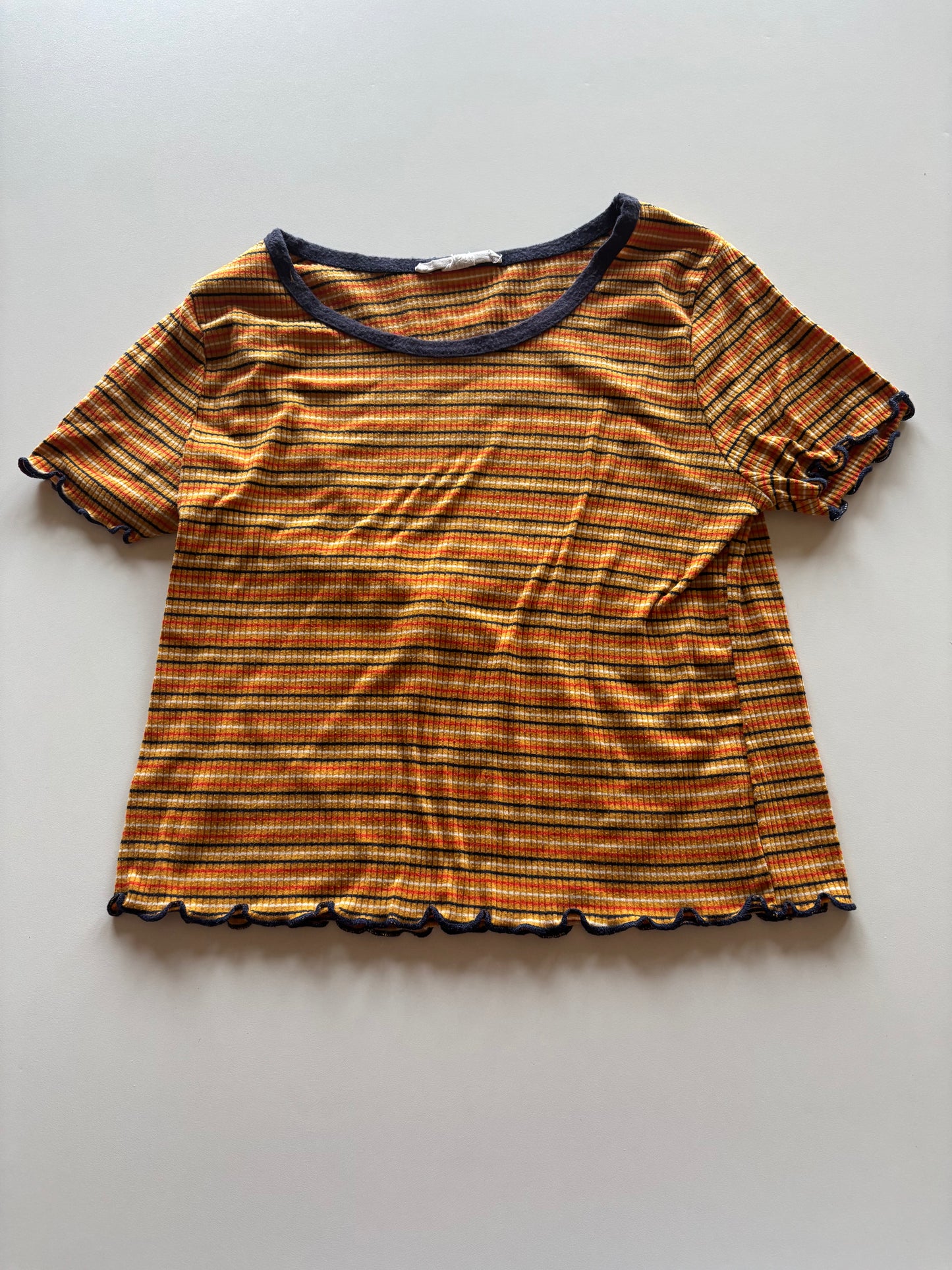 Mustard Striped Ribbed Tee
