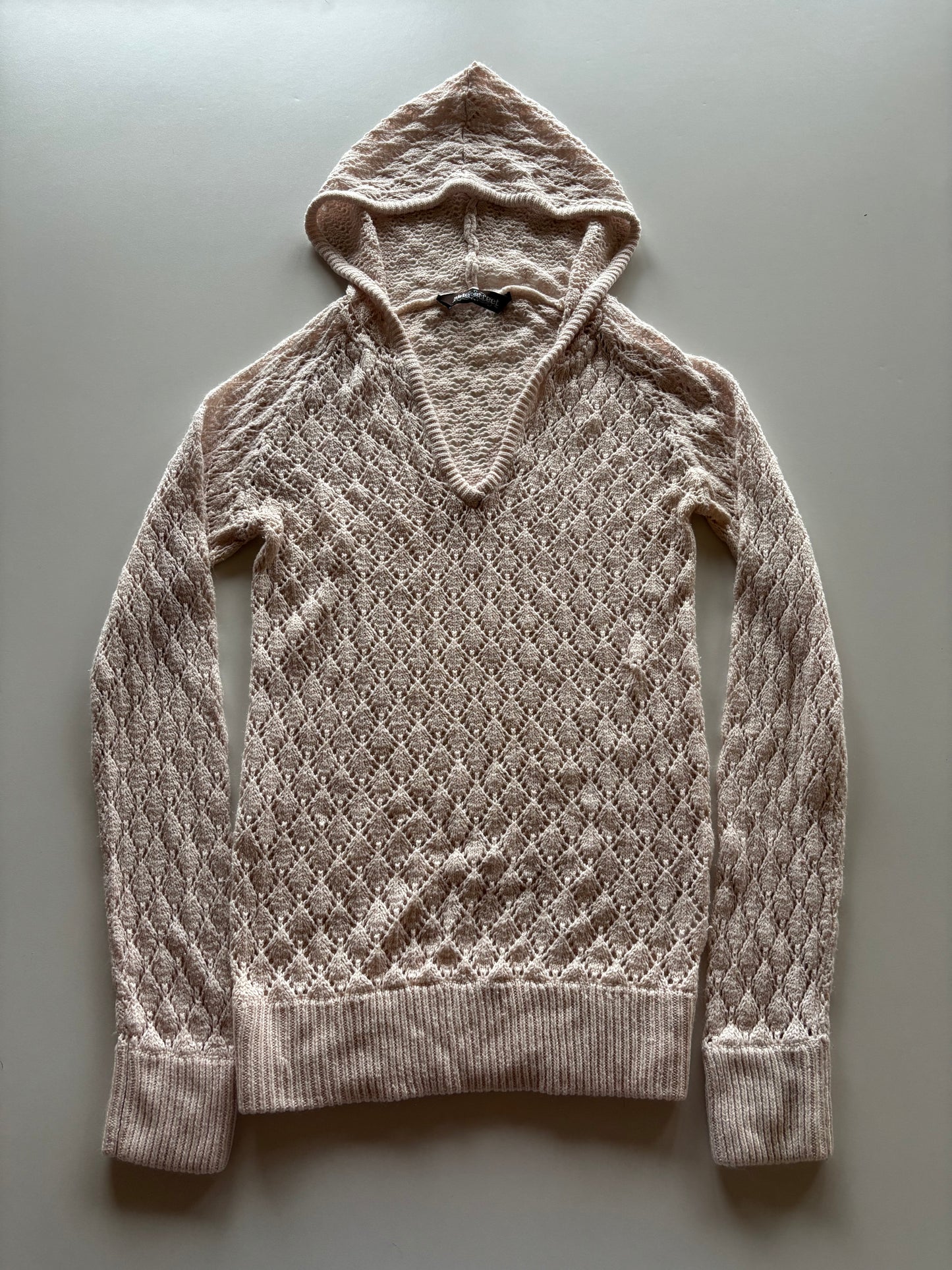Light Pink Open Knit Hooded Sweater