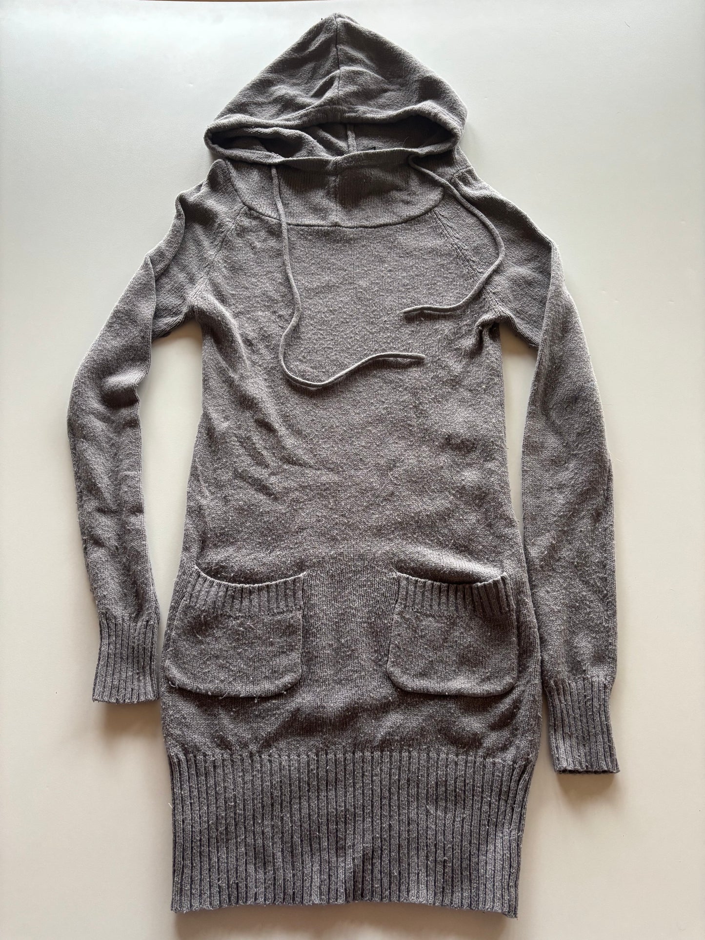 Grey Hooded Sweater Dress