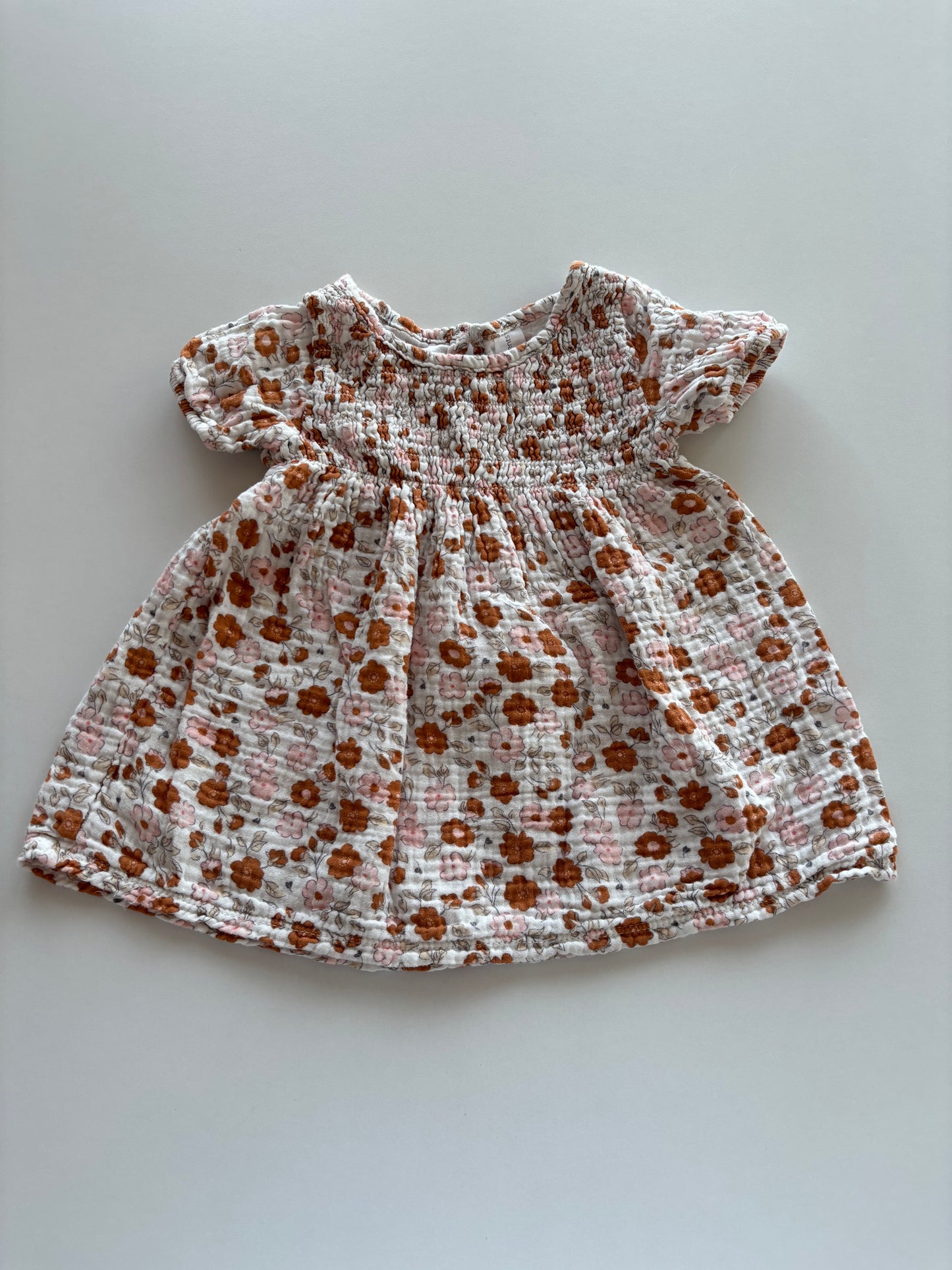 Brown & Pink Floral Muslin Dress