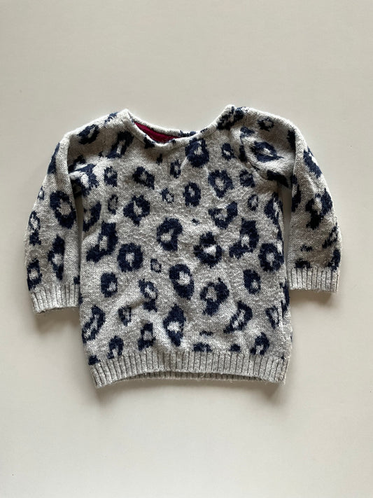 Grey & Navy Fuzzy Leopard Sweater