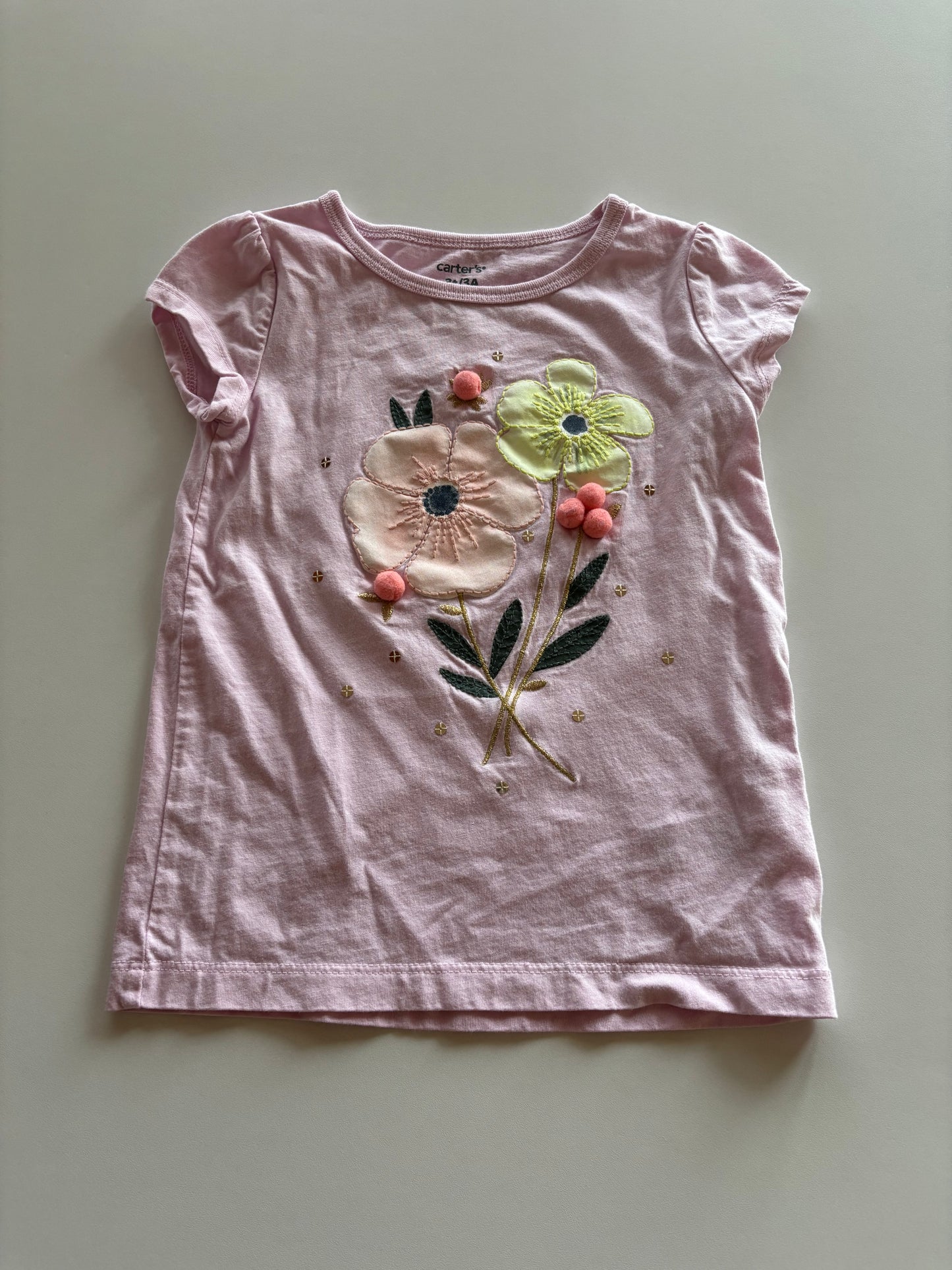 Pink Flower Embellished Tee