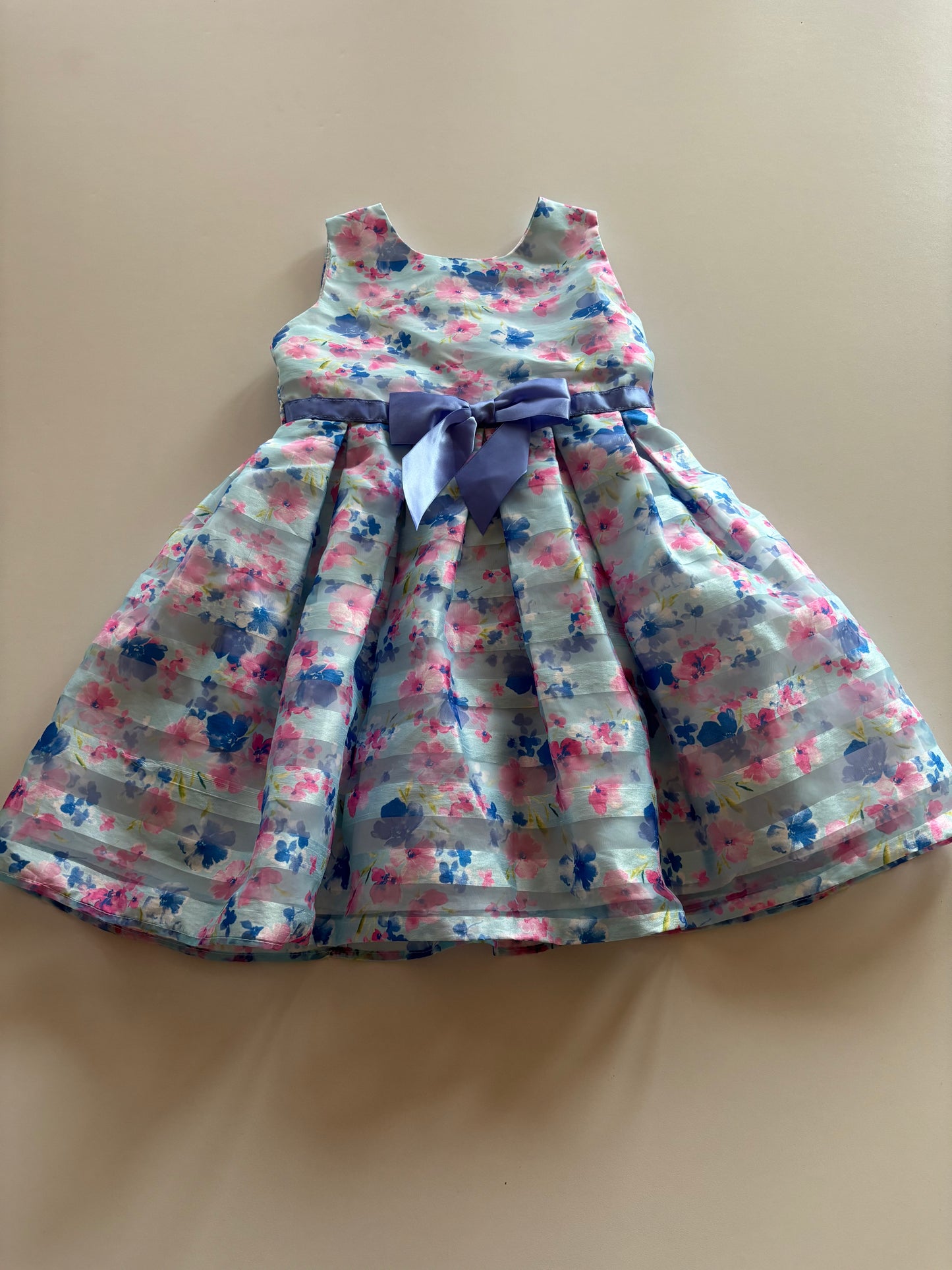 Blue Striped Floral Party Dress