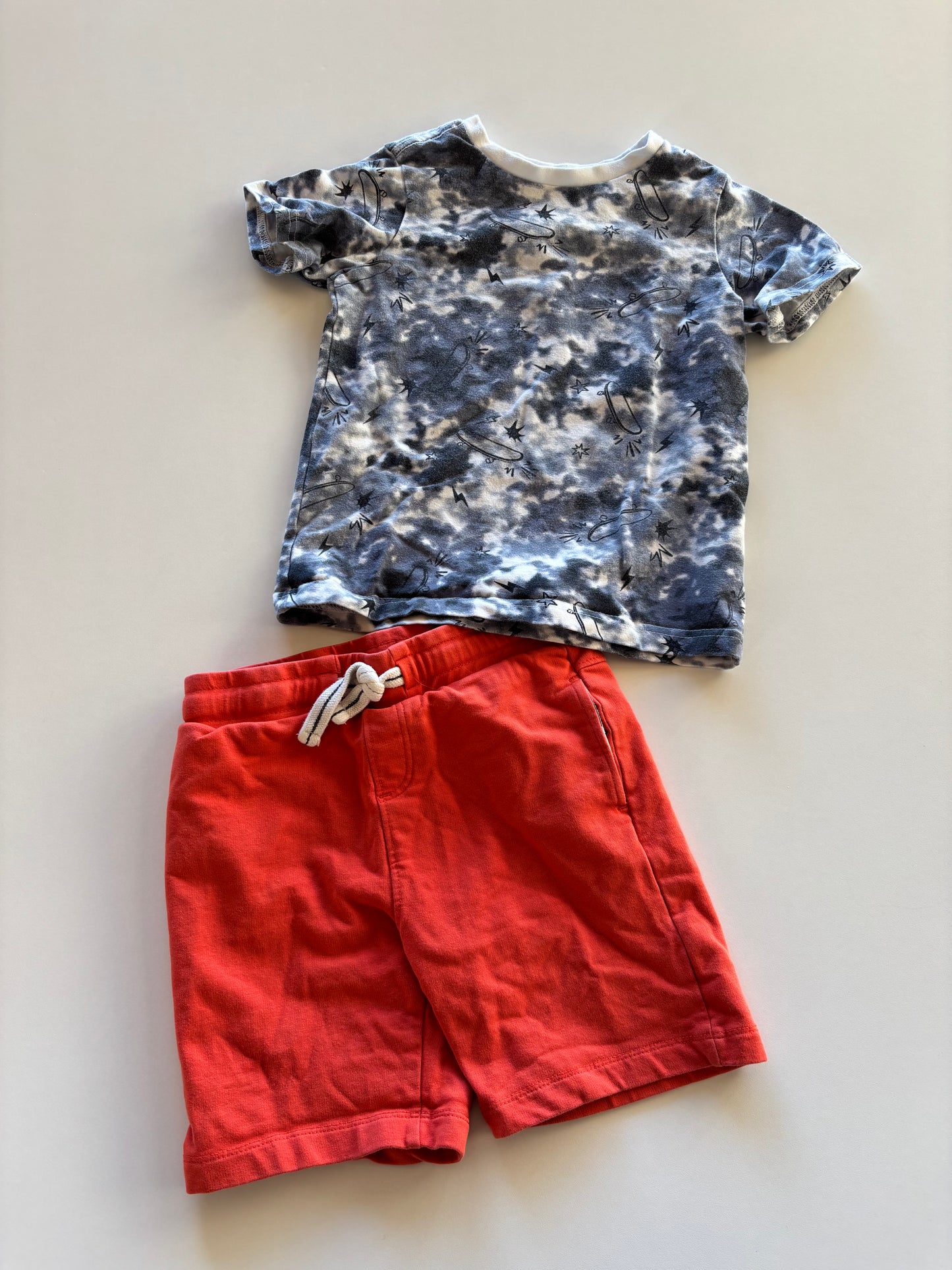 2pc Tie Dye Skateboard Tee & Red Shorts Set