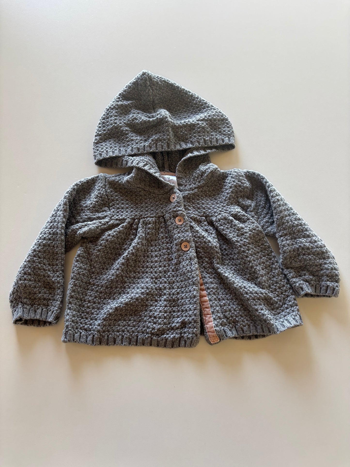 Grey Knit Hooded Cardigan