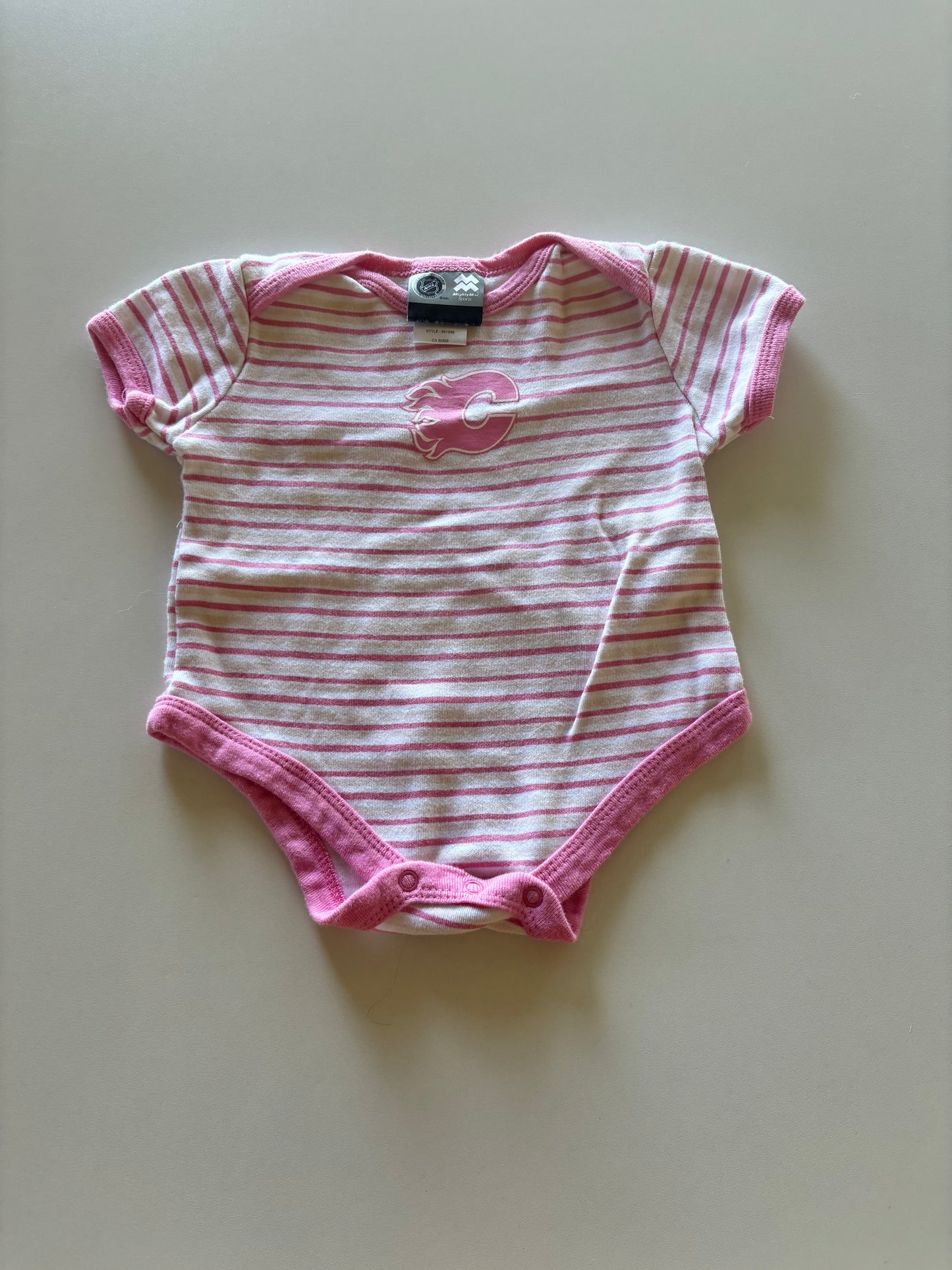 Pink Striped Calgary Flames Onesie