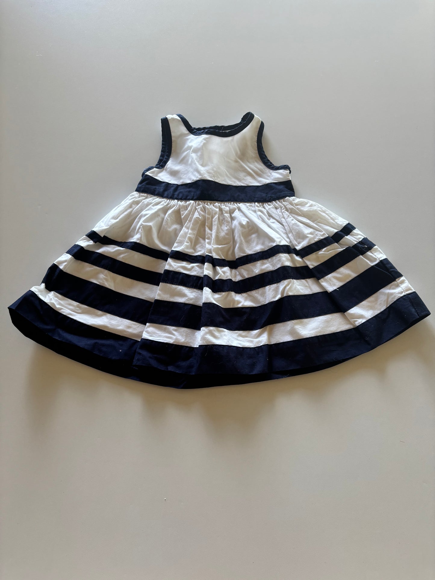 White & Navy Striped Party Dress