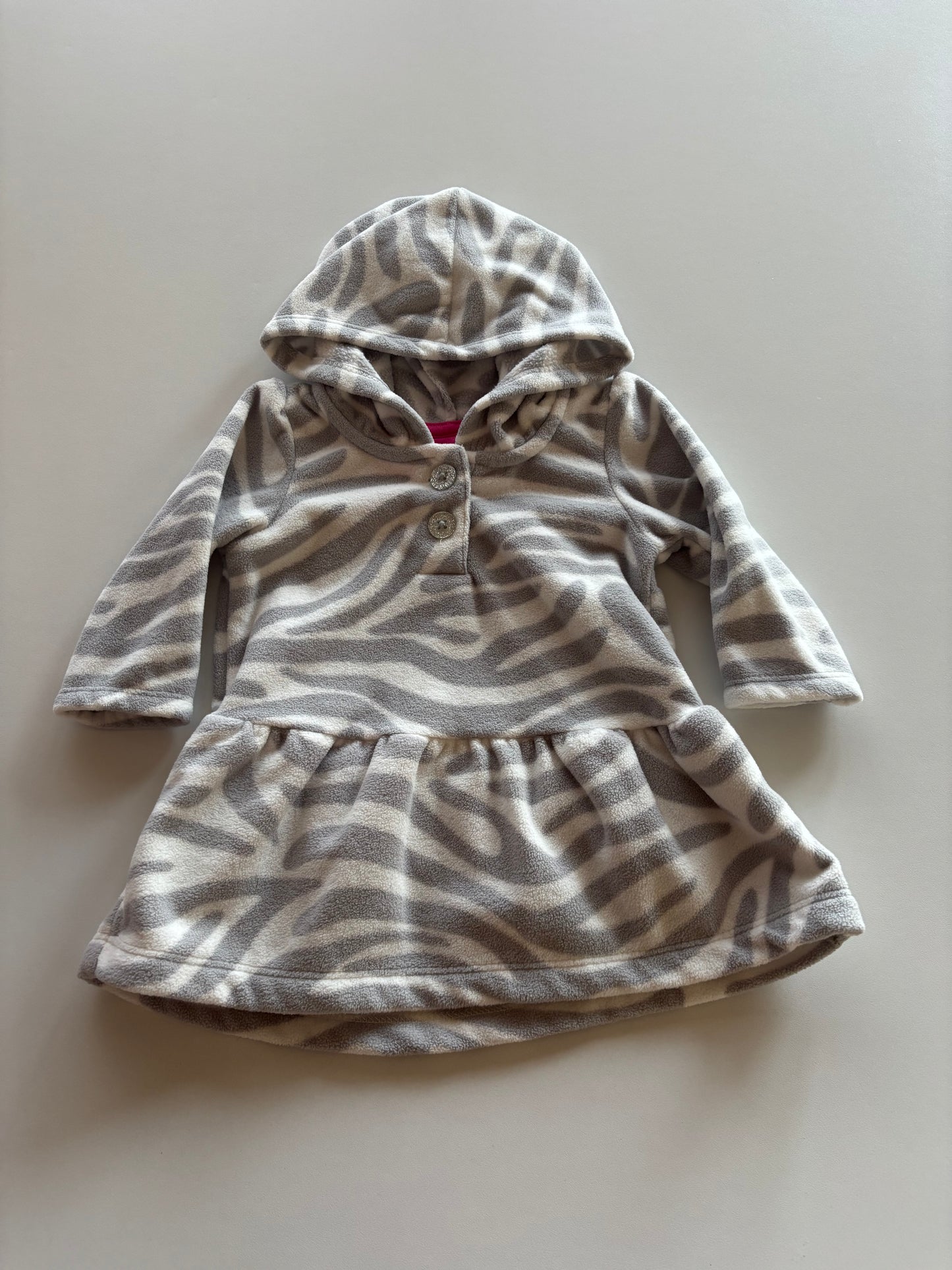 Hooded Grey Zebra Fleece Dress