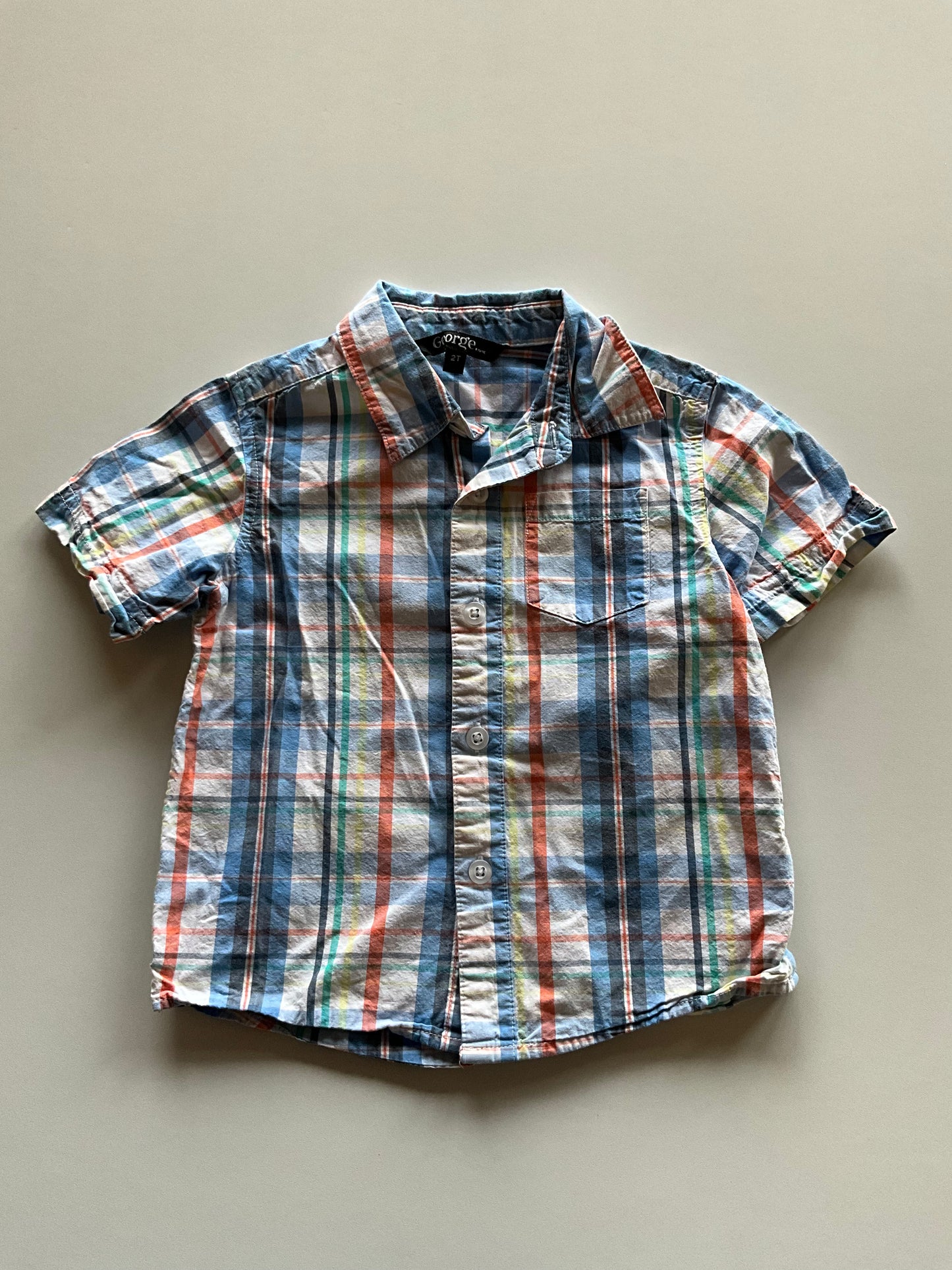 Blue & Orange Plaid Button Up