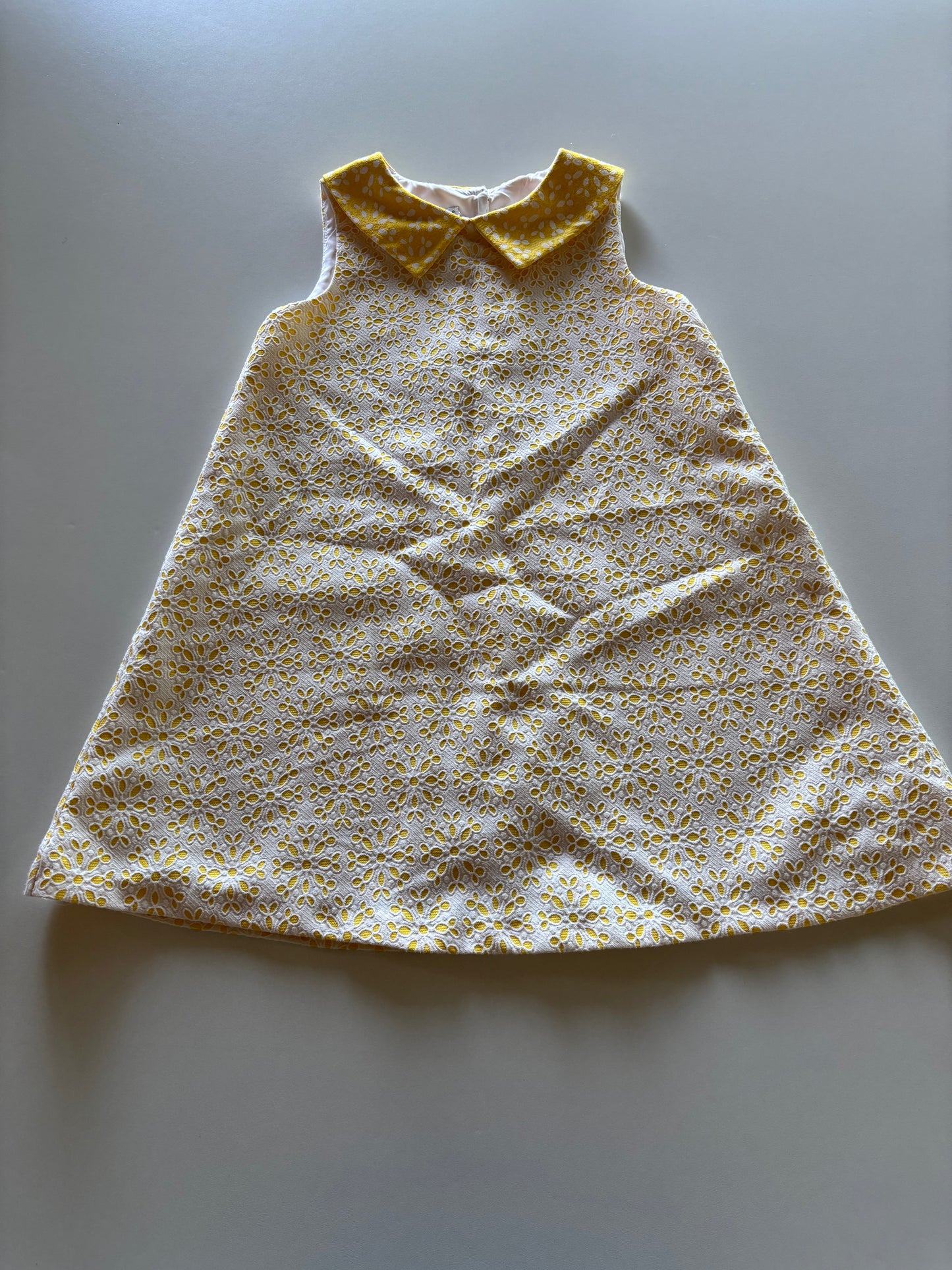White & Yellow Eyelet Overlay Dress
