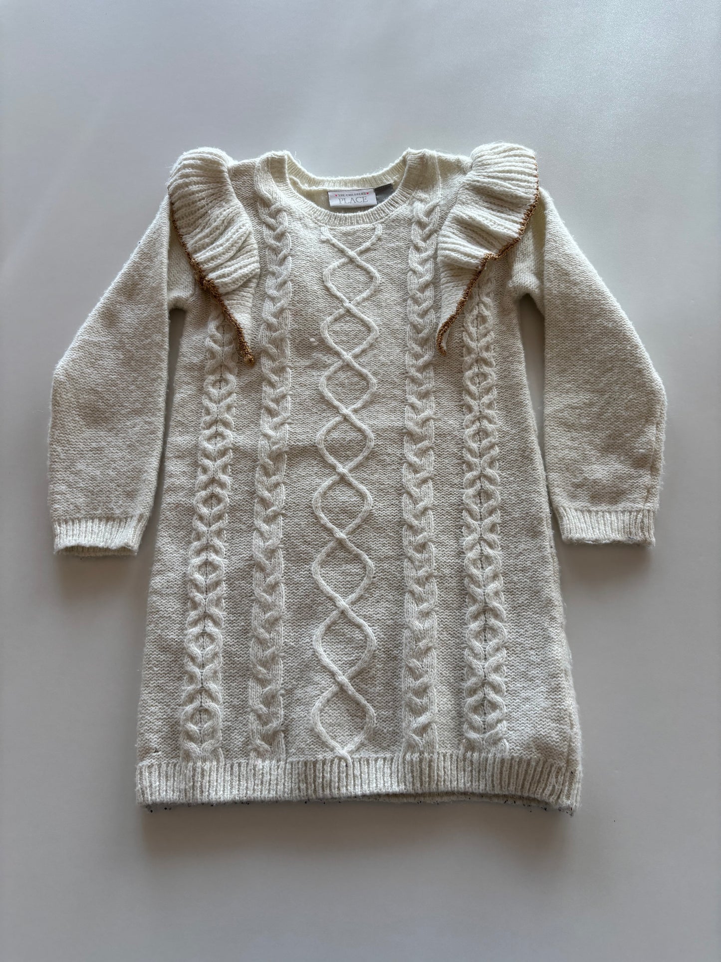 White & Gold Knit Sweater Dress