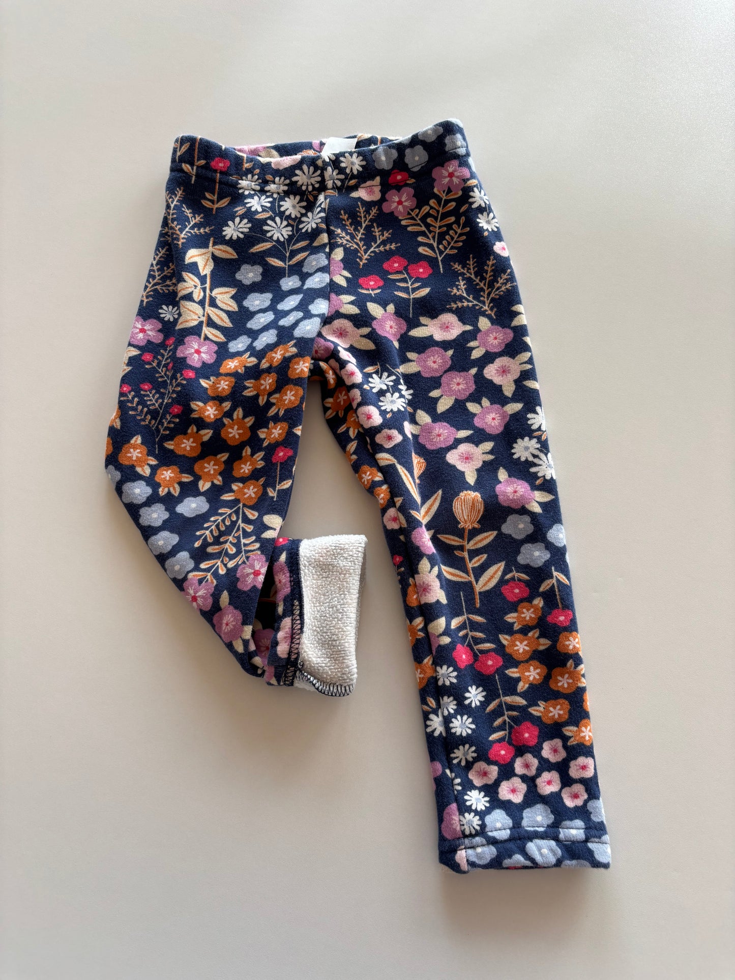 Navy Floral Fleece Lined Leggings