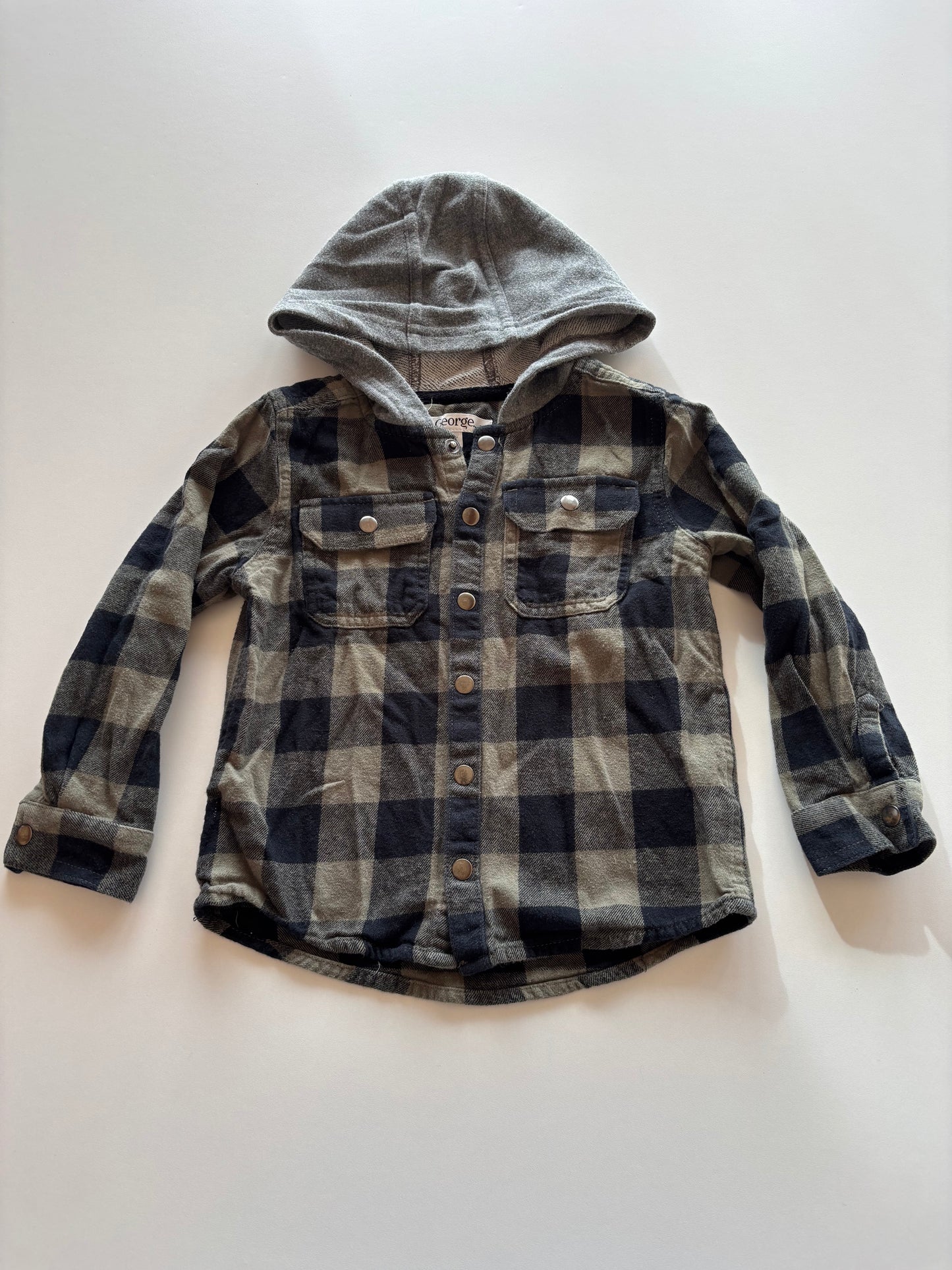 Hooded Olive Plaid Snap Up Shirt