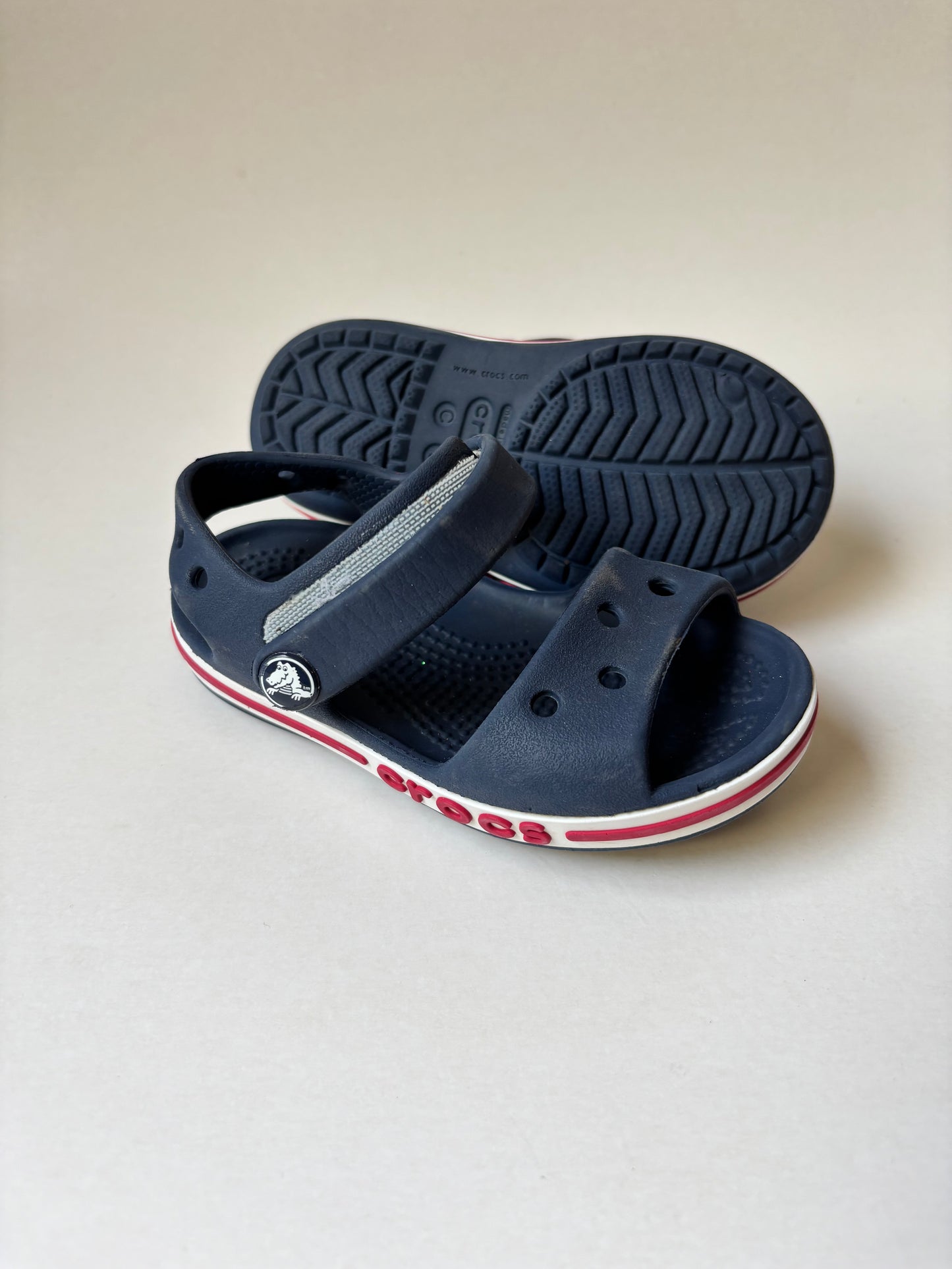 Navy & Red Crocs Sandals