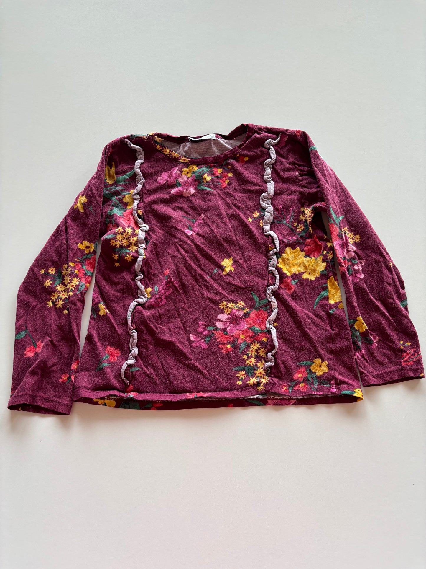 Maroon Floral Ruffle Shirt