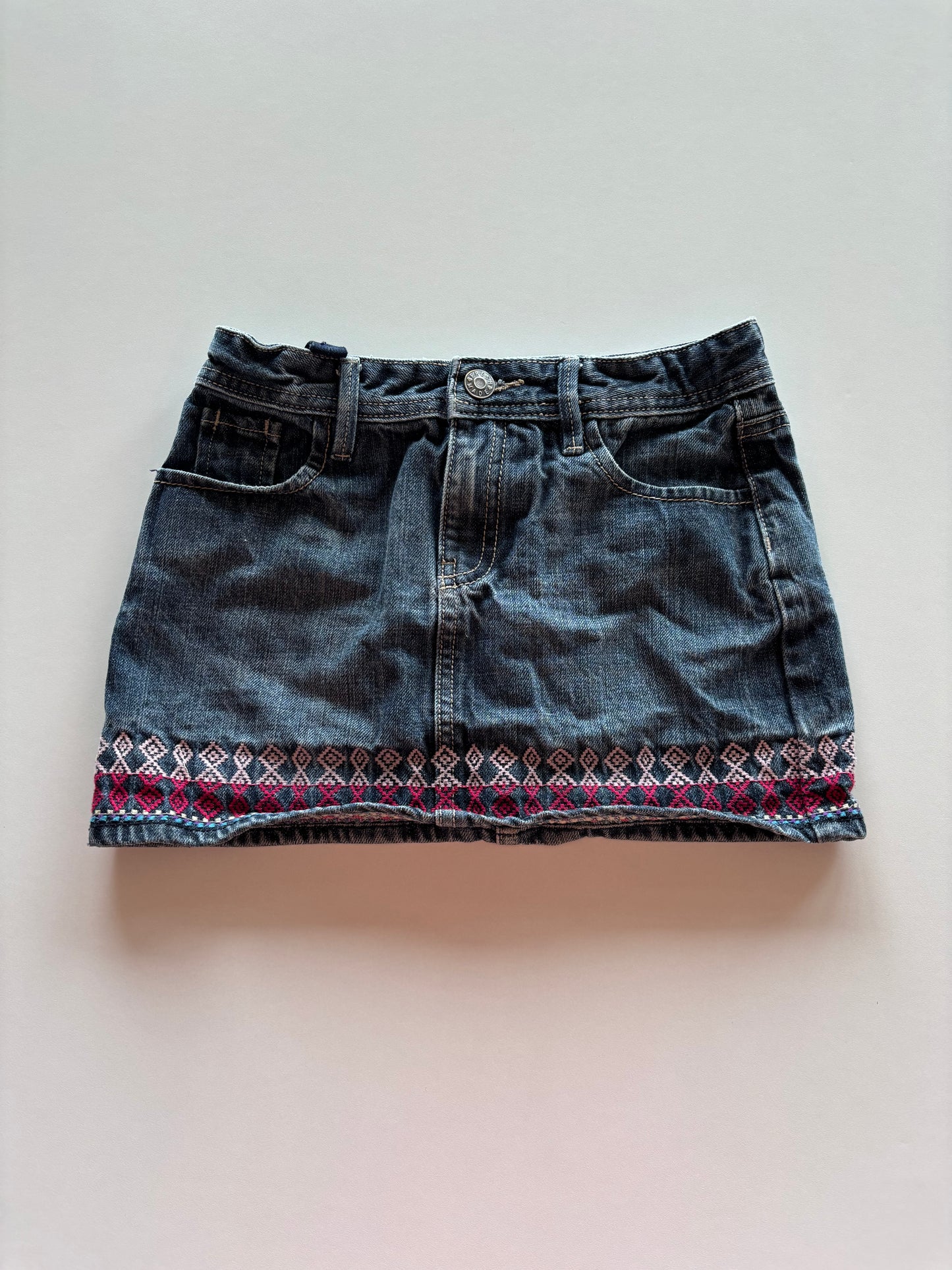Pink Embroidered Denim Skirt