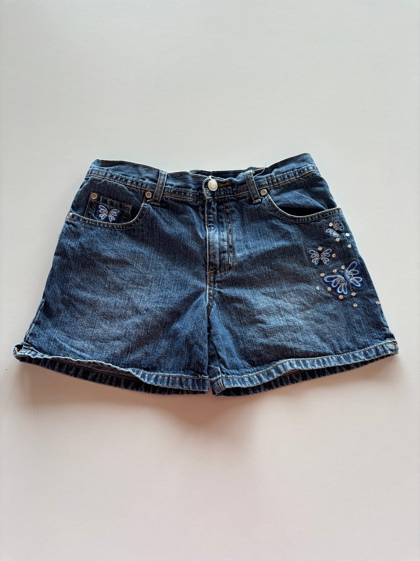 Embroidered Butterfly Denim Shorts