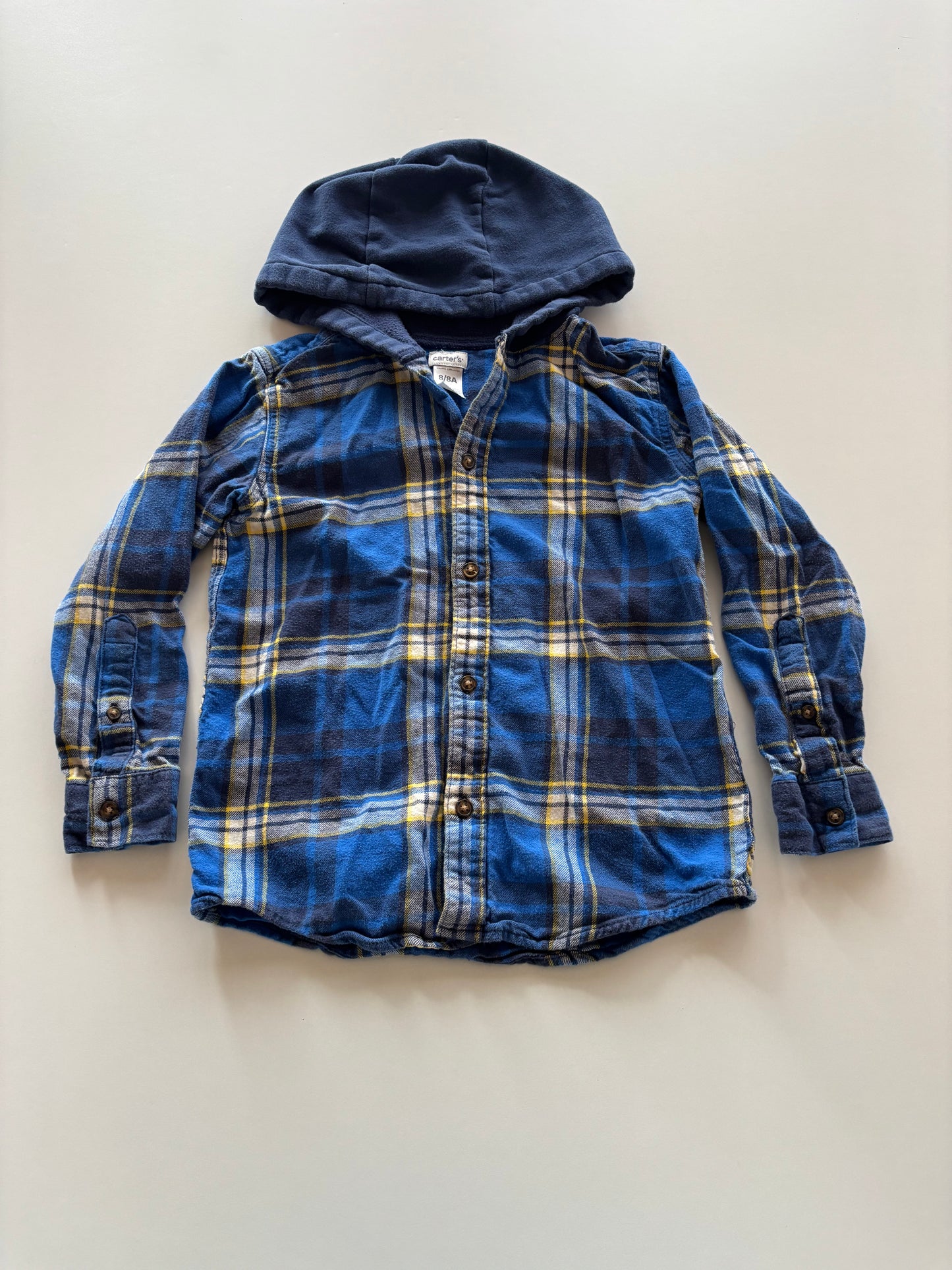 Blue Plaid Hooded Button Up Shirt