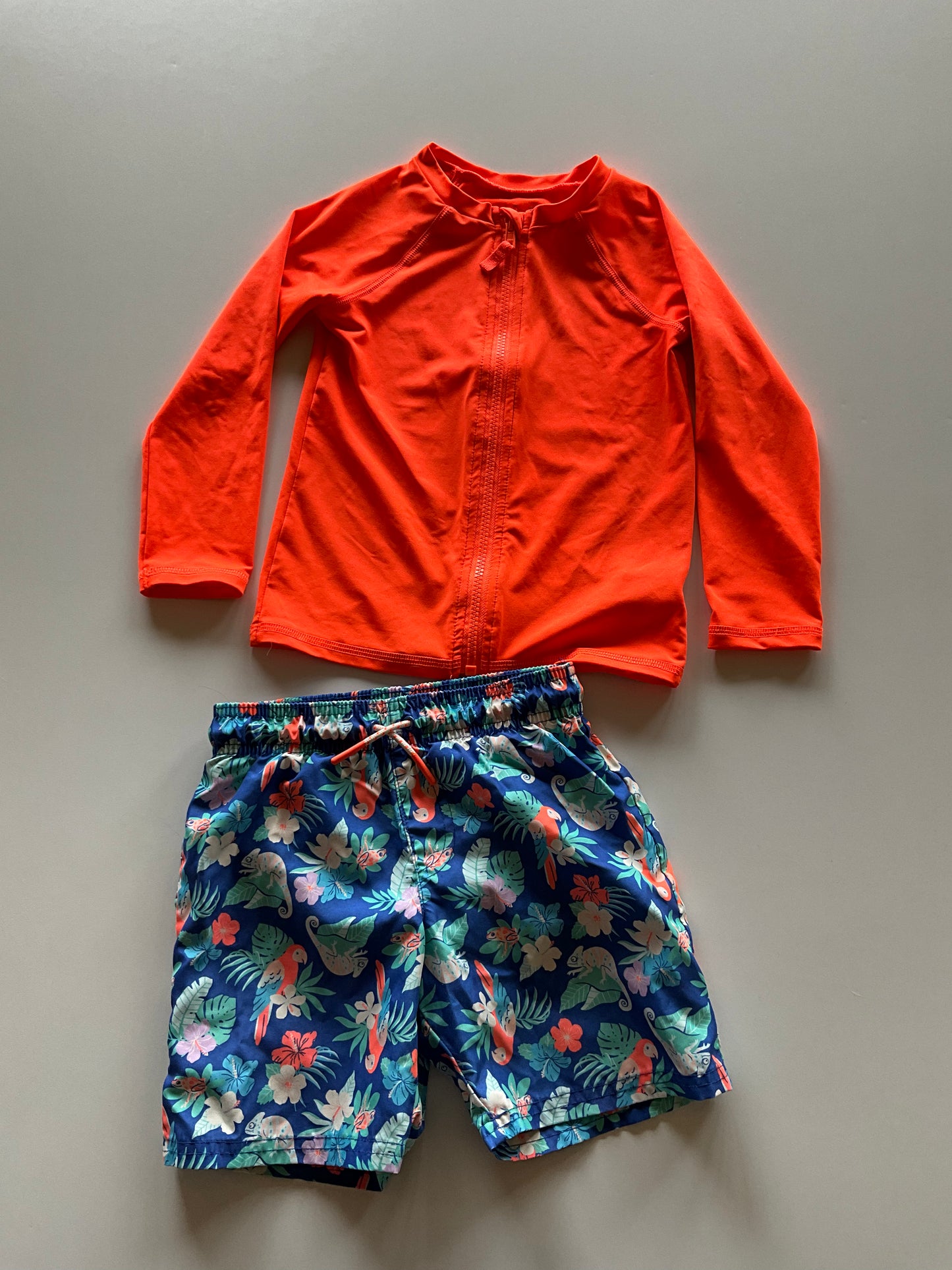 2pc Neon Orange & Tropical Swim Set