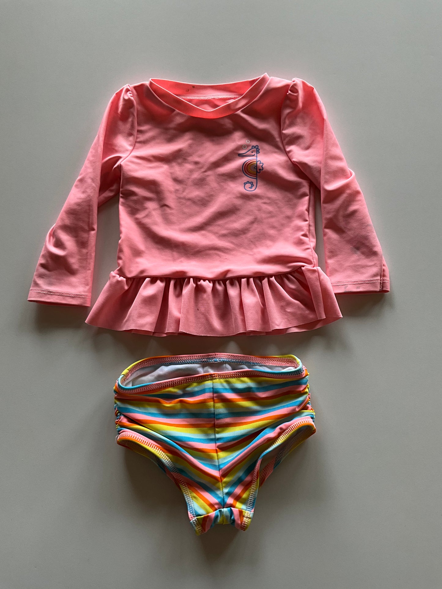 2pc Pink Seahorse & Rainbow Swim Set