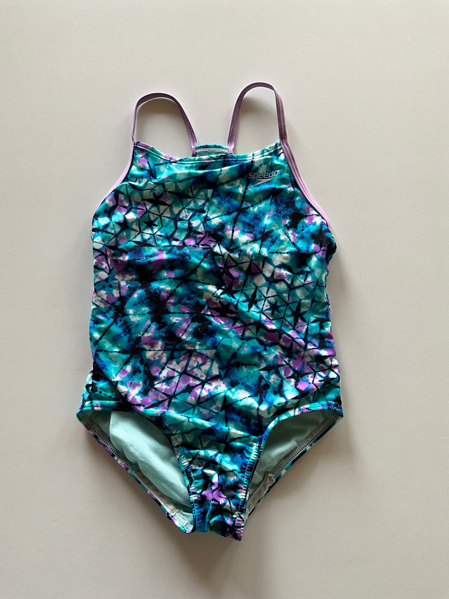 Turquoise & Purple Patterned Swim Suit