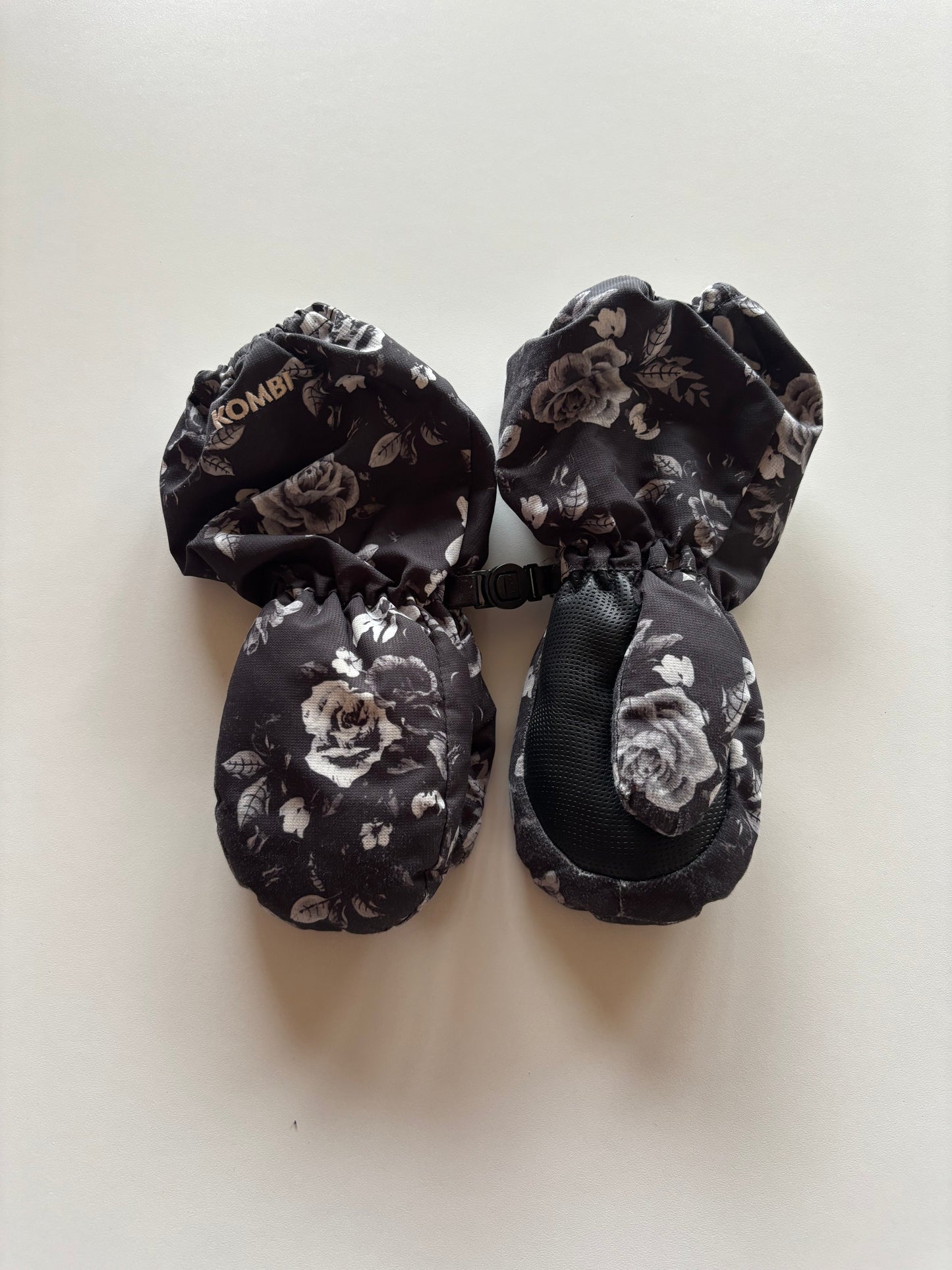 Black Floral Winter Mittens