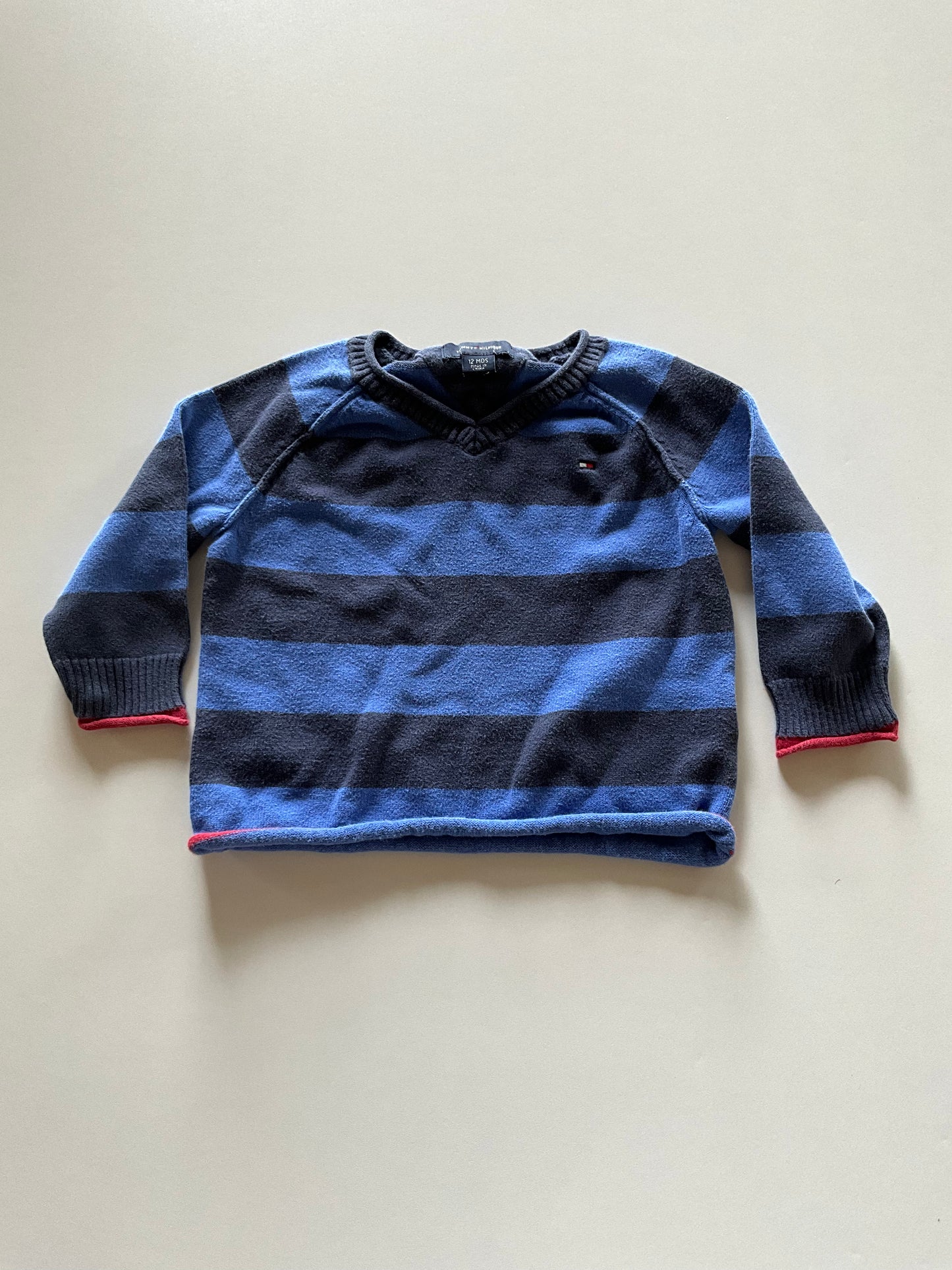 Blue Striped V Neck Sweater