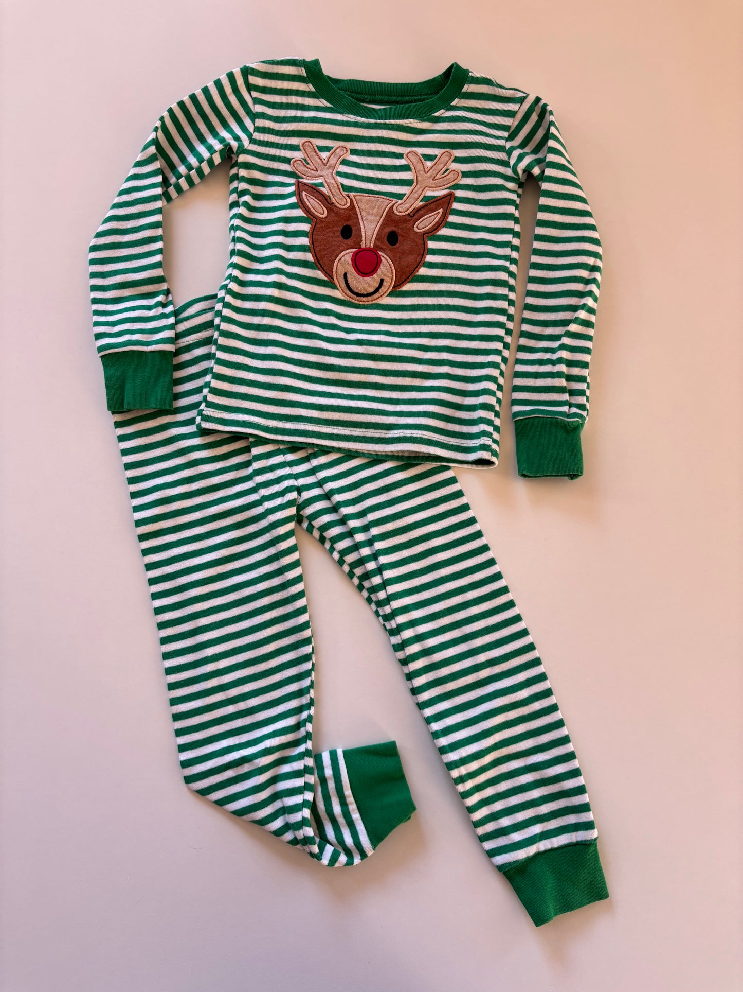 2pc Green Striped Reindeer Pajamas