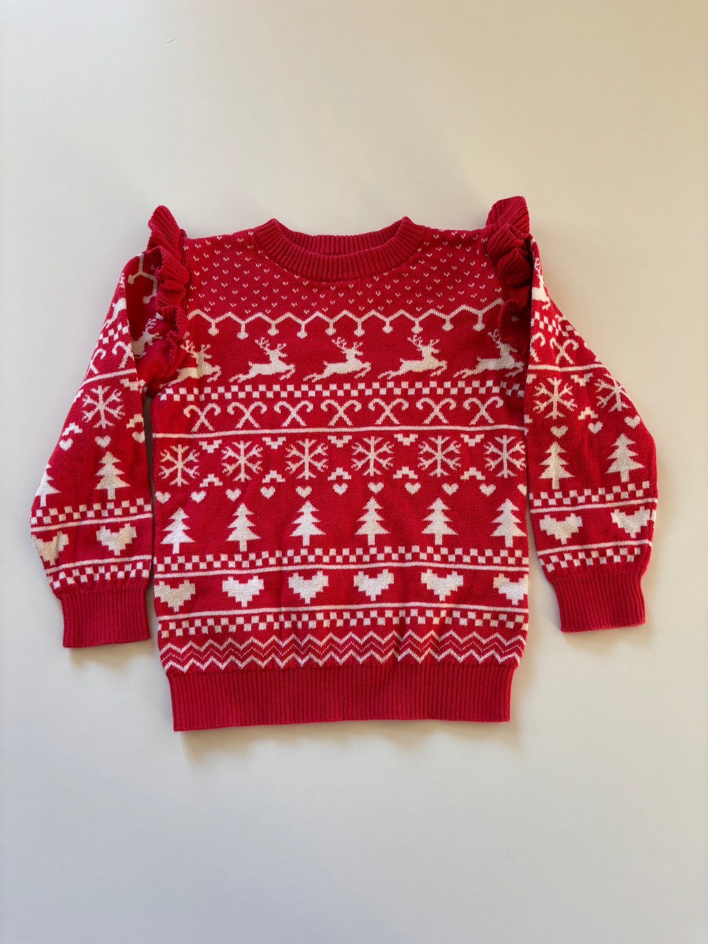 Red Ruffle Shoulder Fairisle Sweater