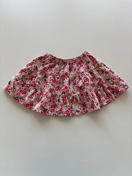 Pink Floral Corduroy Tiered Skirt