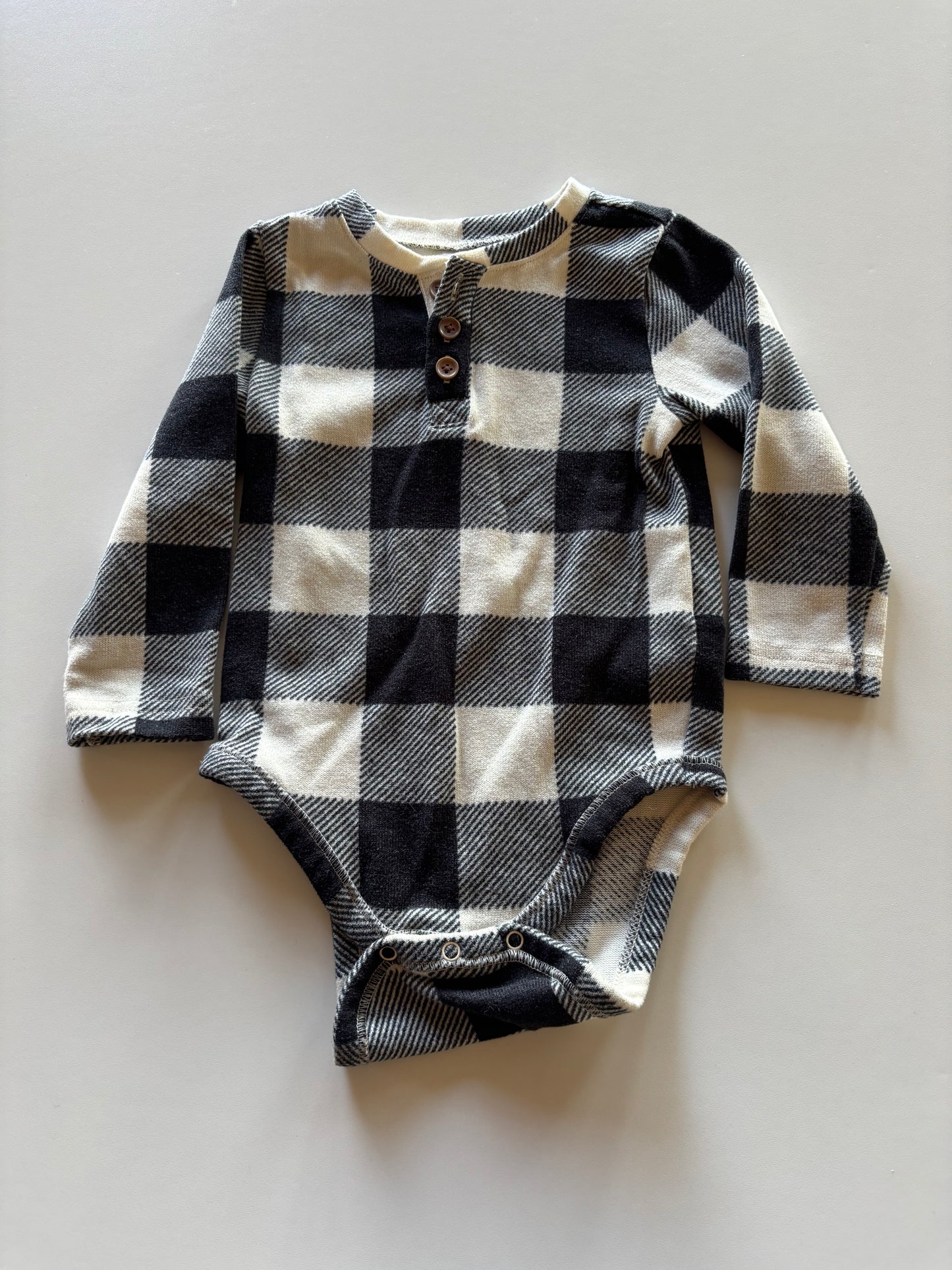 Cream & Black Plaid Henley Onesie