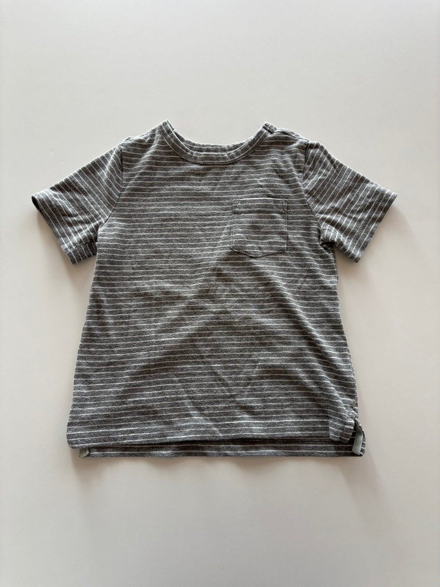 Grey & White Striped Pocket Tee