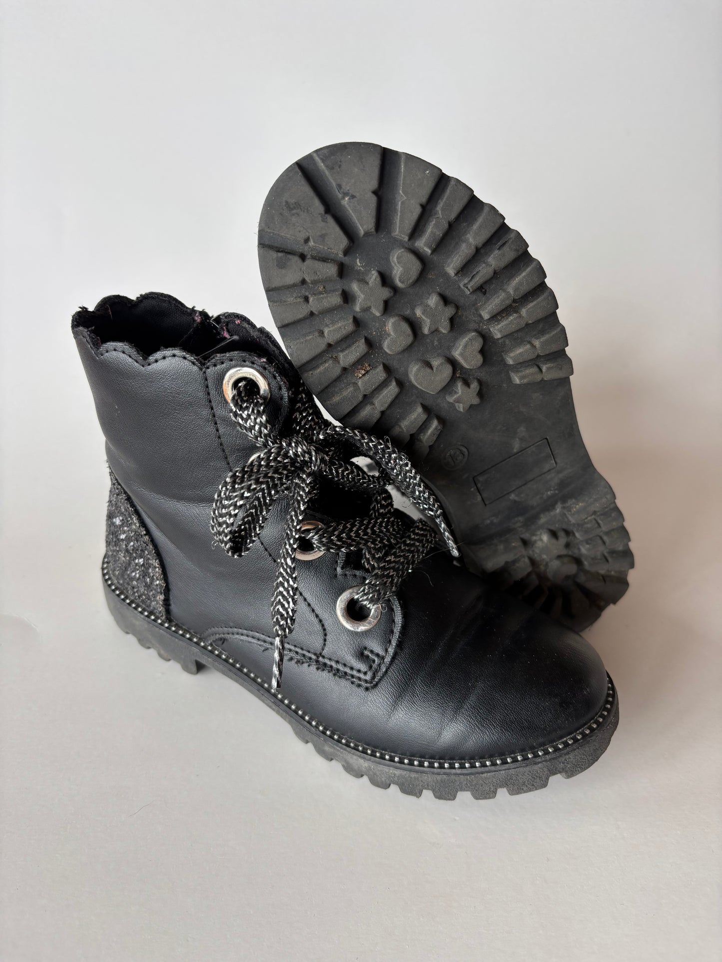 Black Glittery Combat Boots