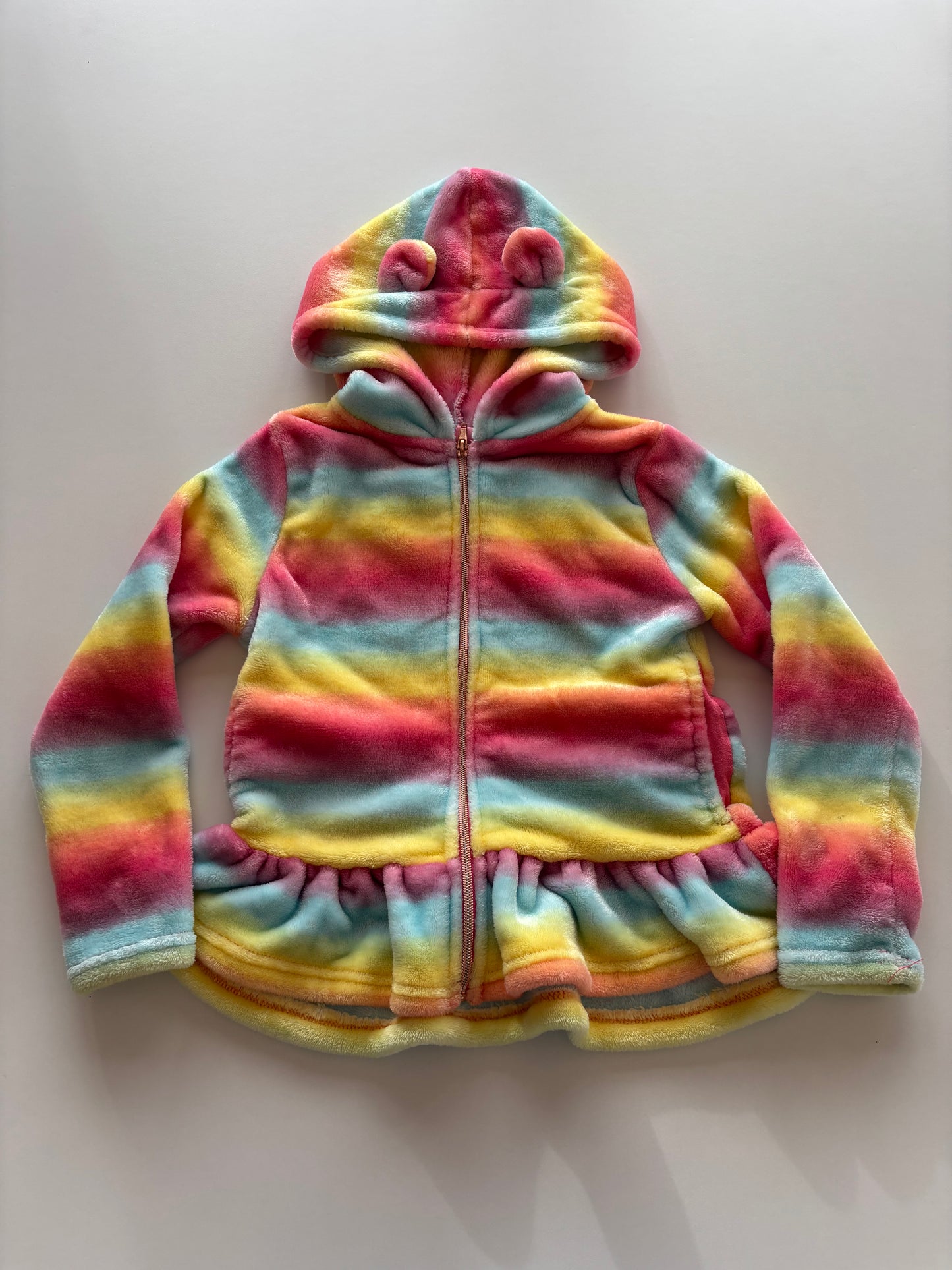 Thick Rainbow Striped Fuzzy Zip Up Hoodie