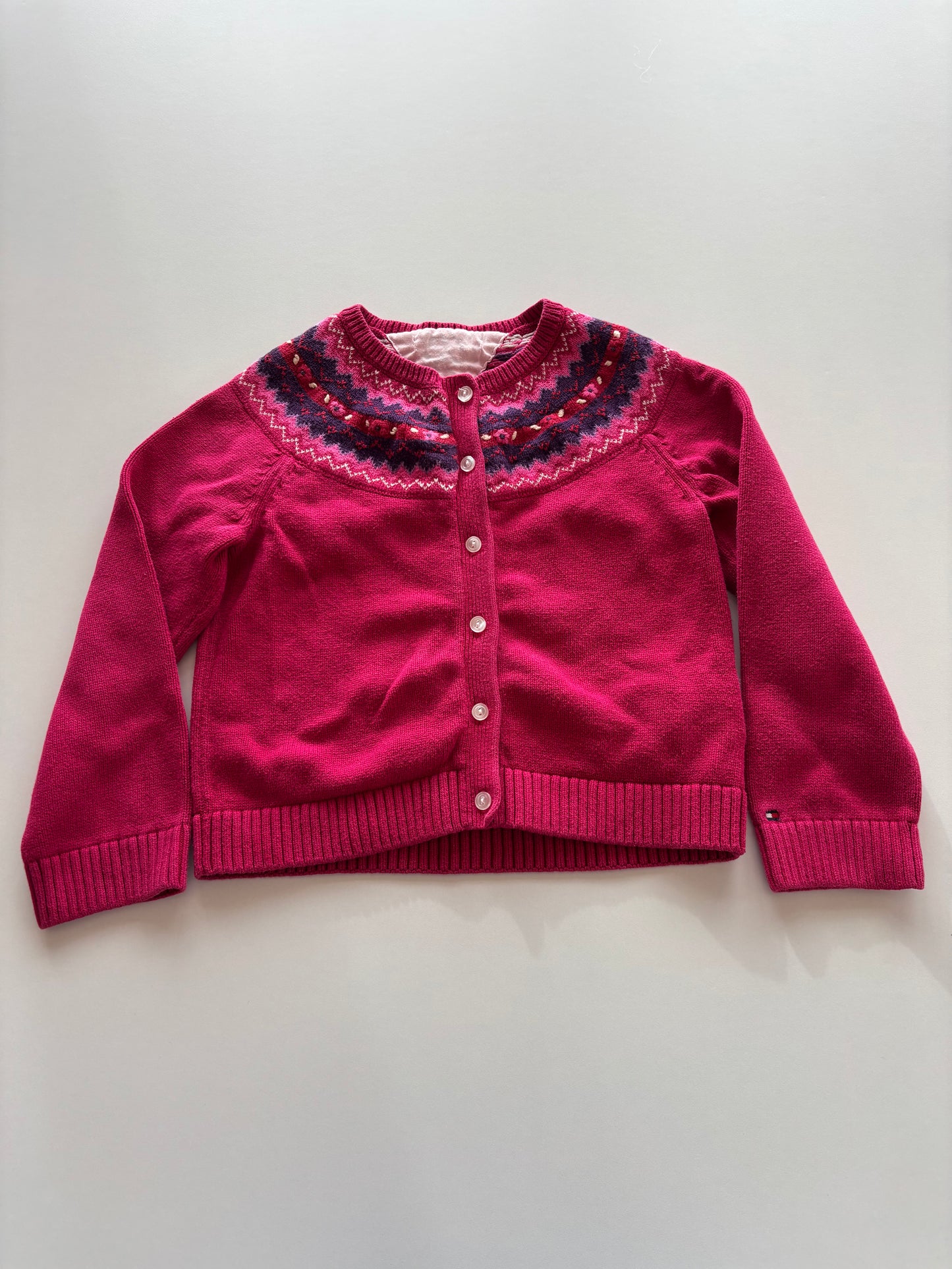 Pink Patterned Knit Cardigan