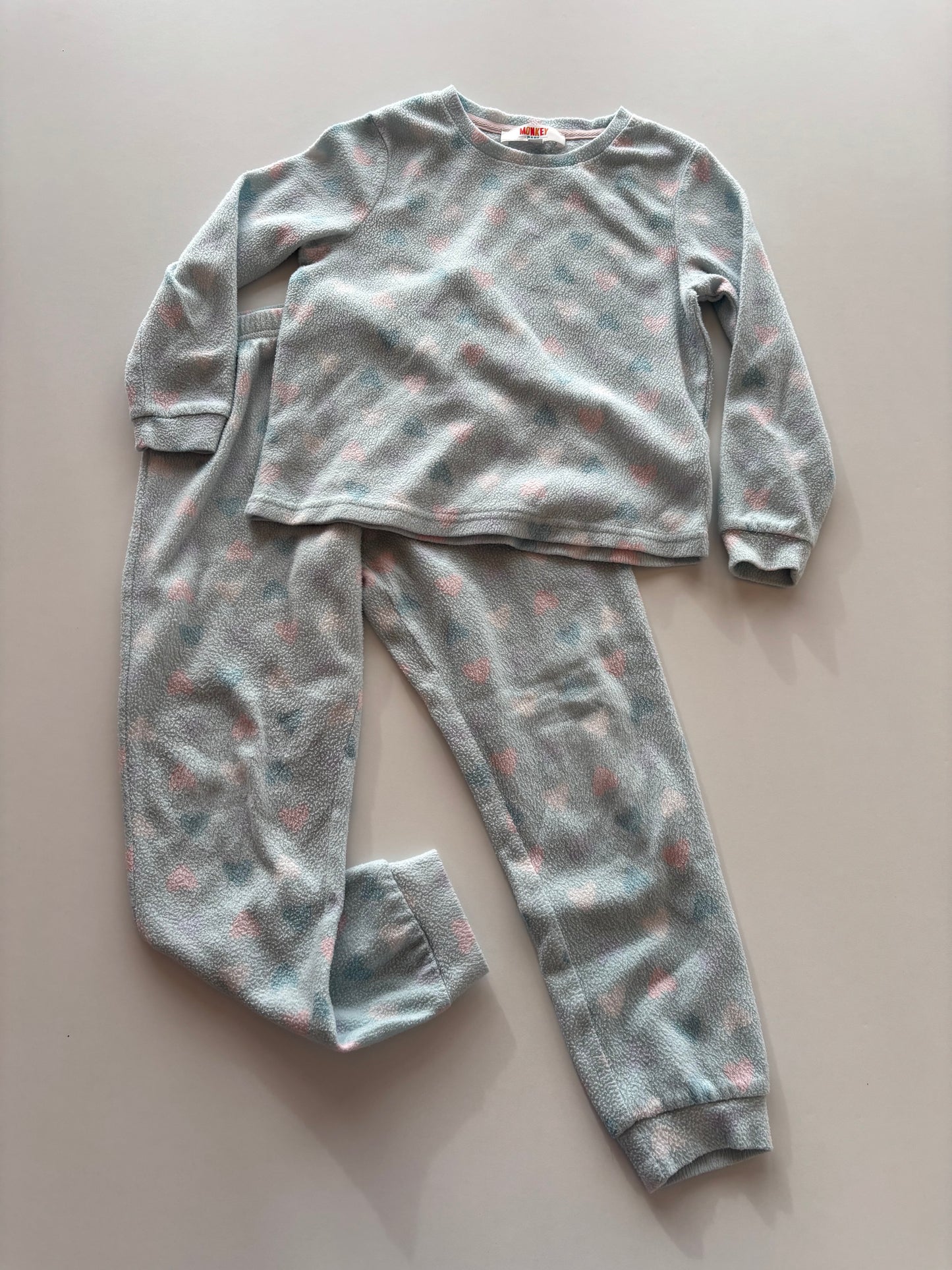 2pc Blue Fuzzy Heart Pajamas