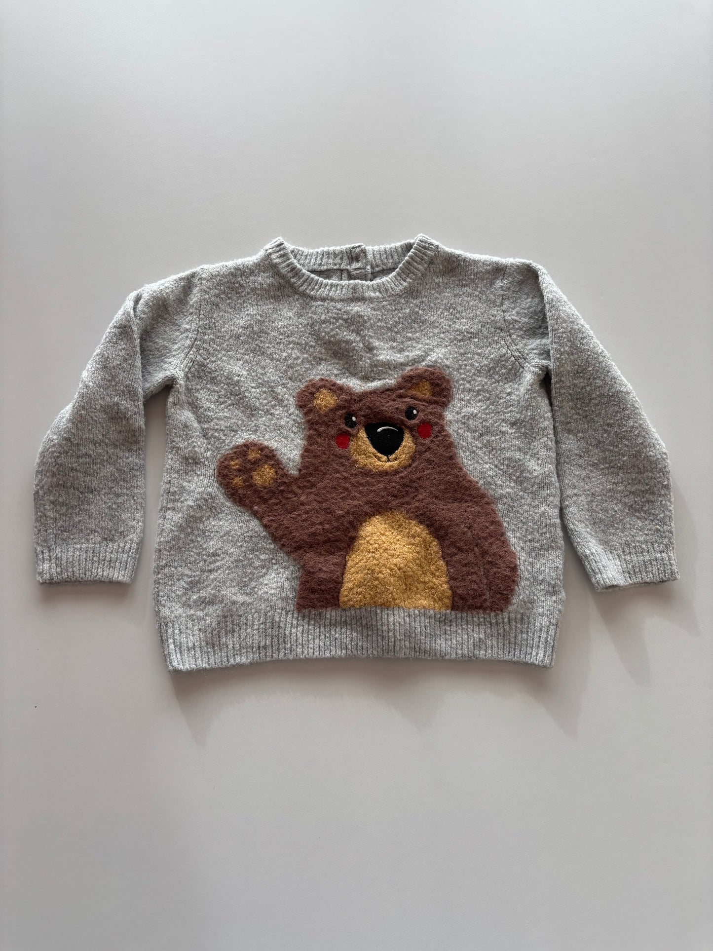 Grey Knit Bear Sweater