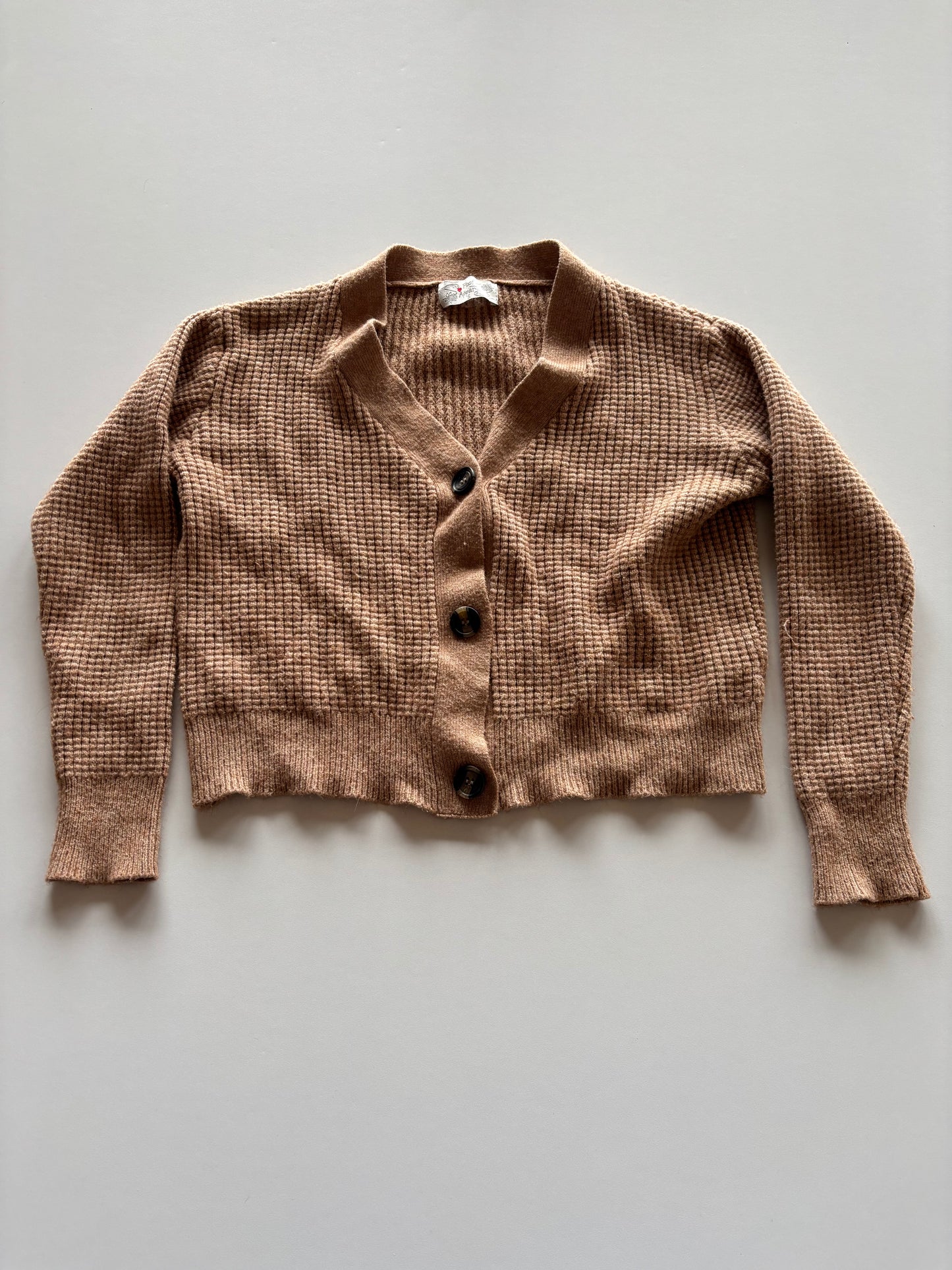 Brown Waffle Cropped Cardigan