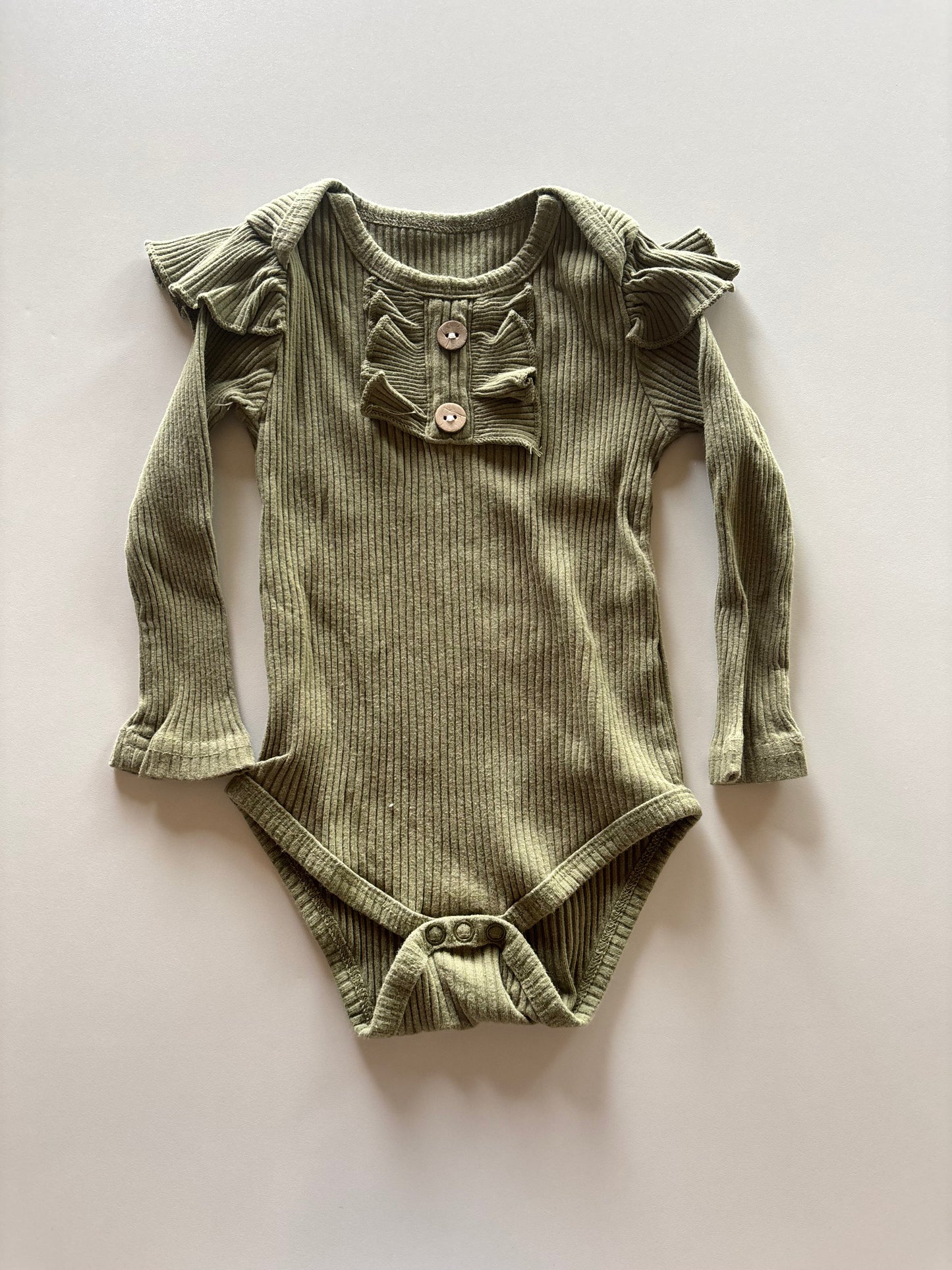 Olive Ribbed Ruffle Onesie