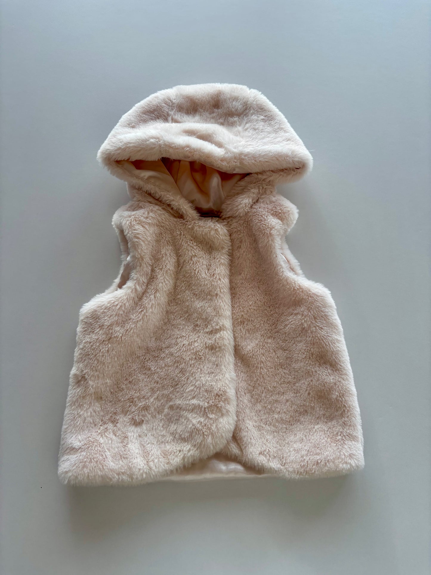 Light Pink Hooded Faux Fur Vest