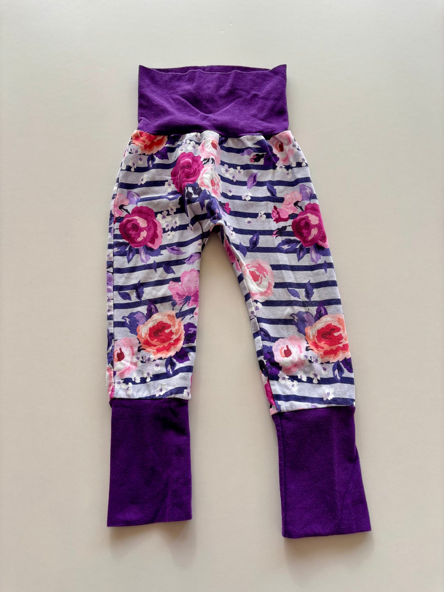 Purple Stripe Floral Grow With Me Pants