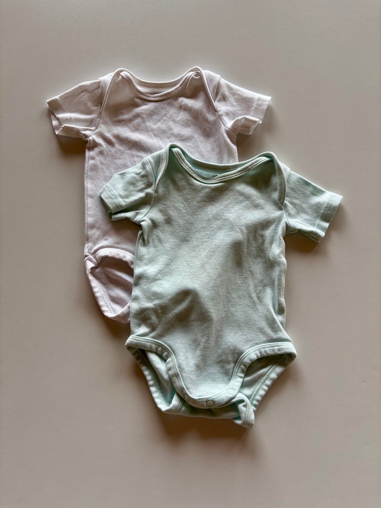 2 Onesies - Light Blue & White