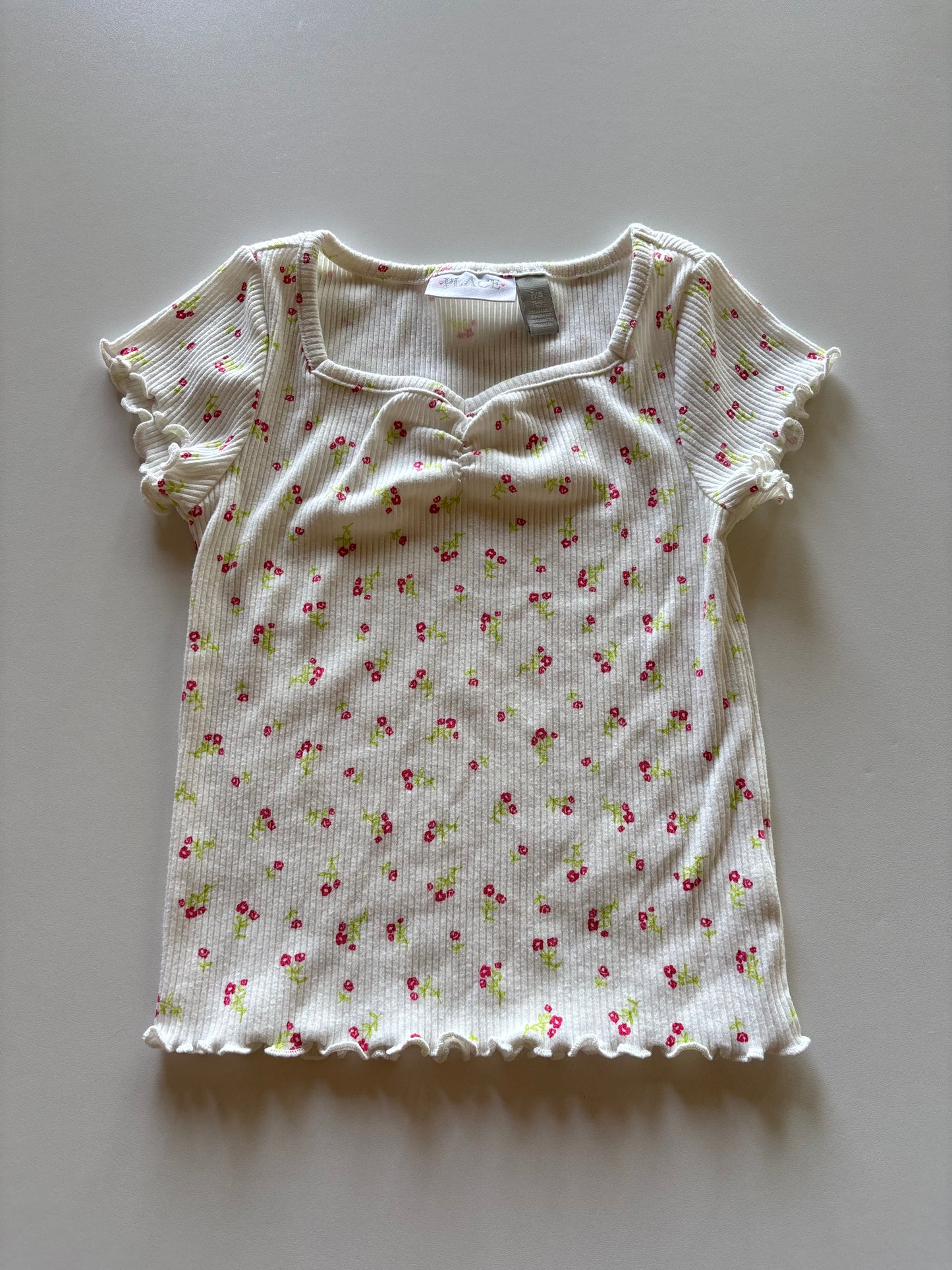White Floral Ribbed Tee