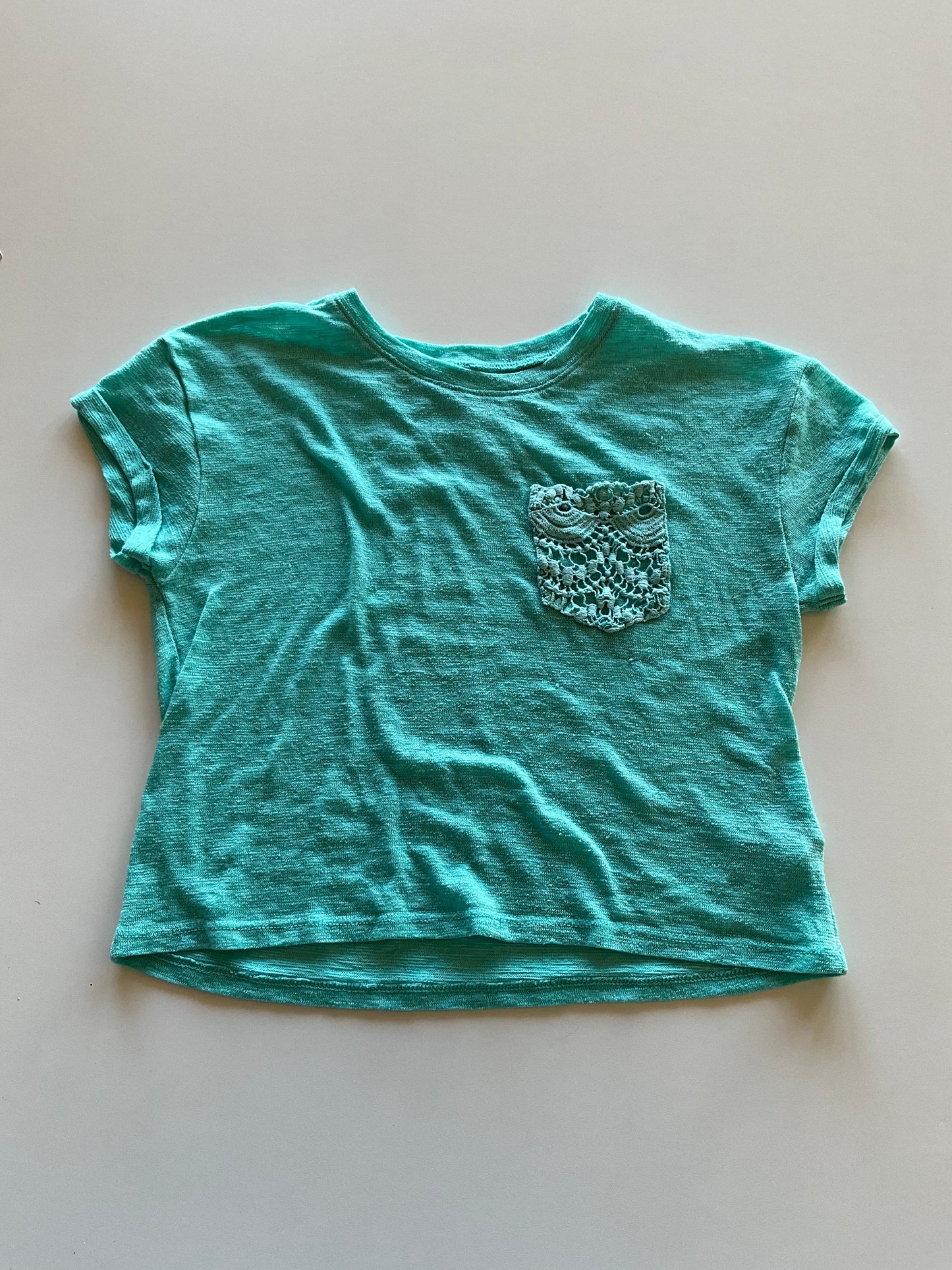 Teal Tee with Crochet Pocket