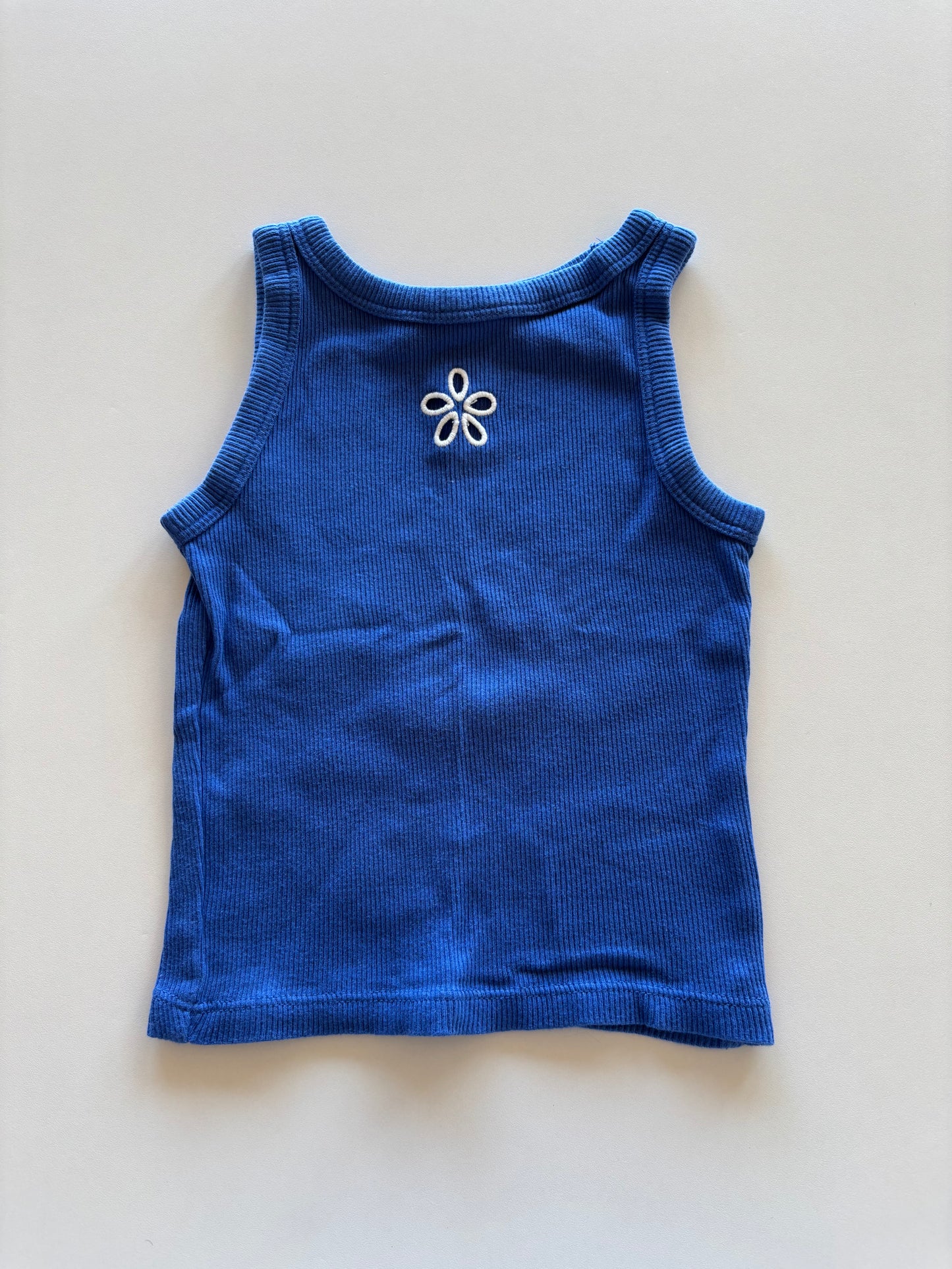 Blue Ribbed Tank with Flower Peekaboo