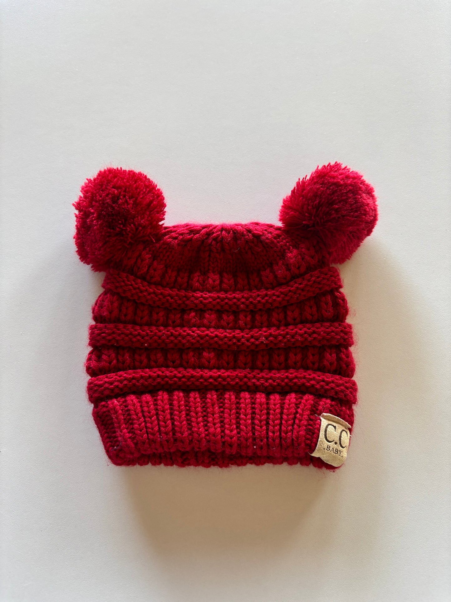 Red Ribbed Double Pom Toque