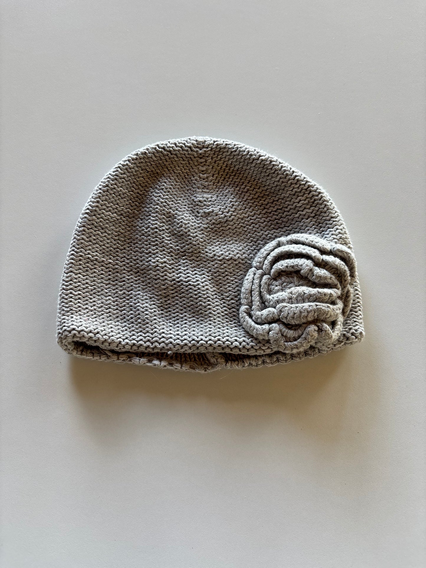 Grey Knit Flower Beanie