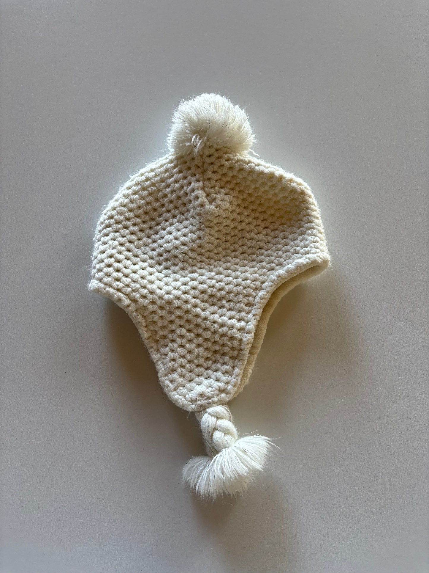 White Knit Toque with Ear Flaps