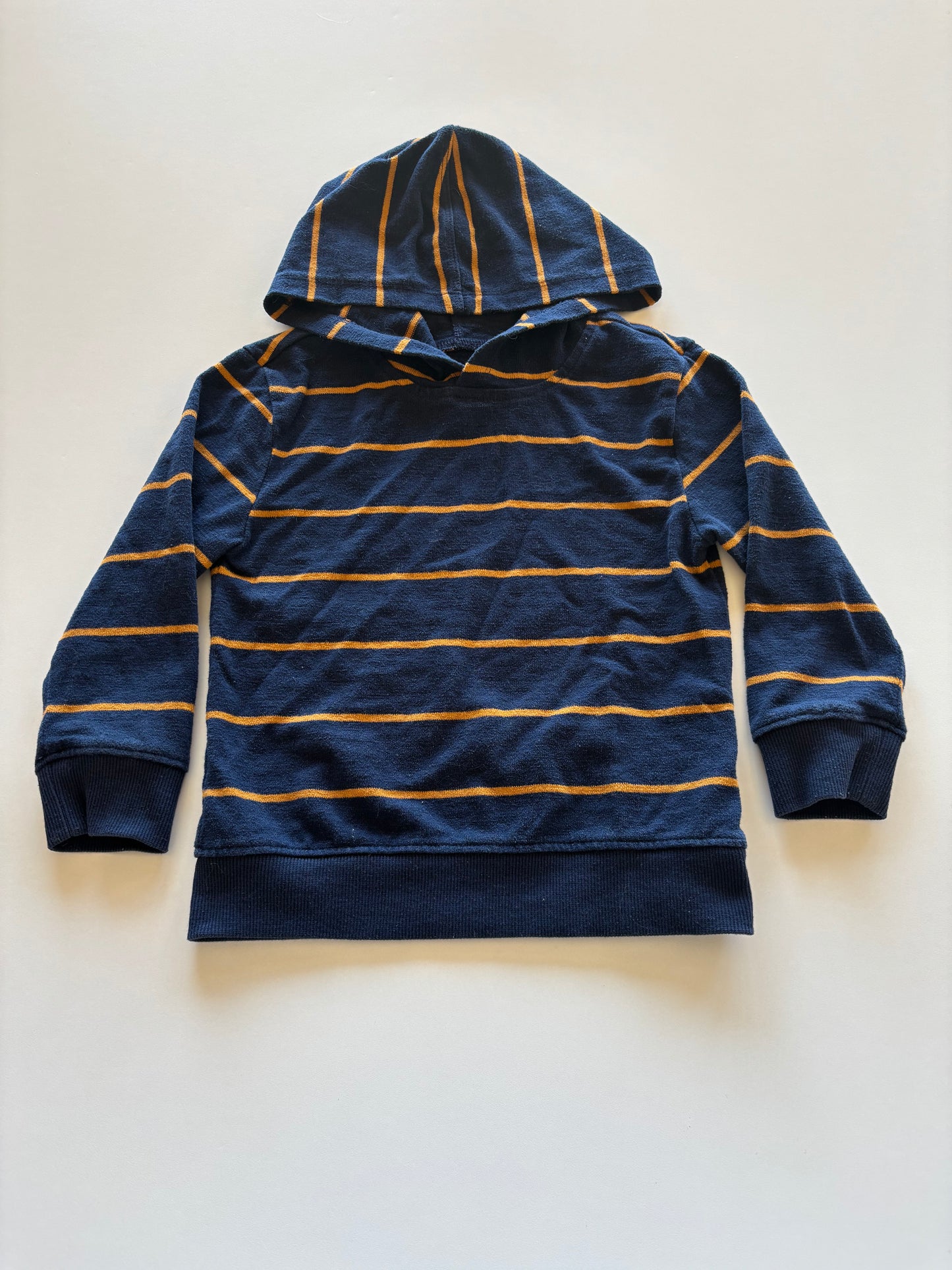 Navy & Mustard Striped Hooded Shirt